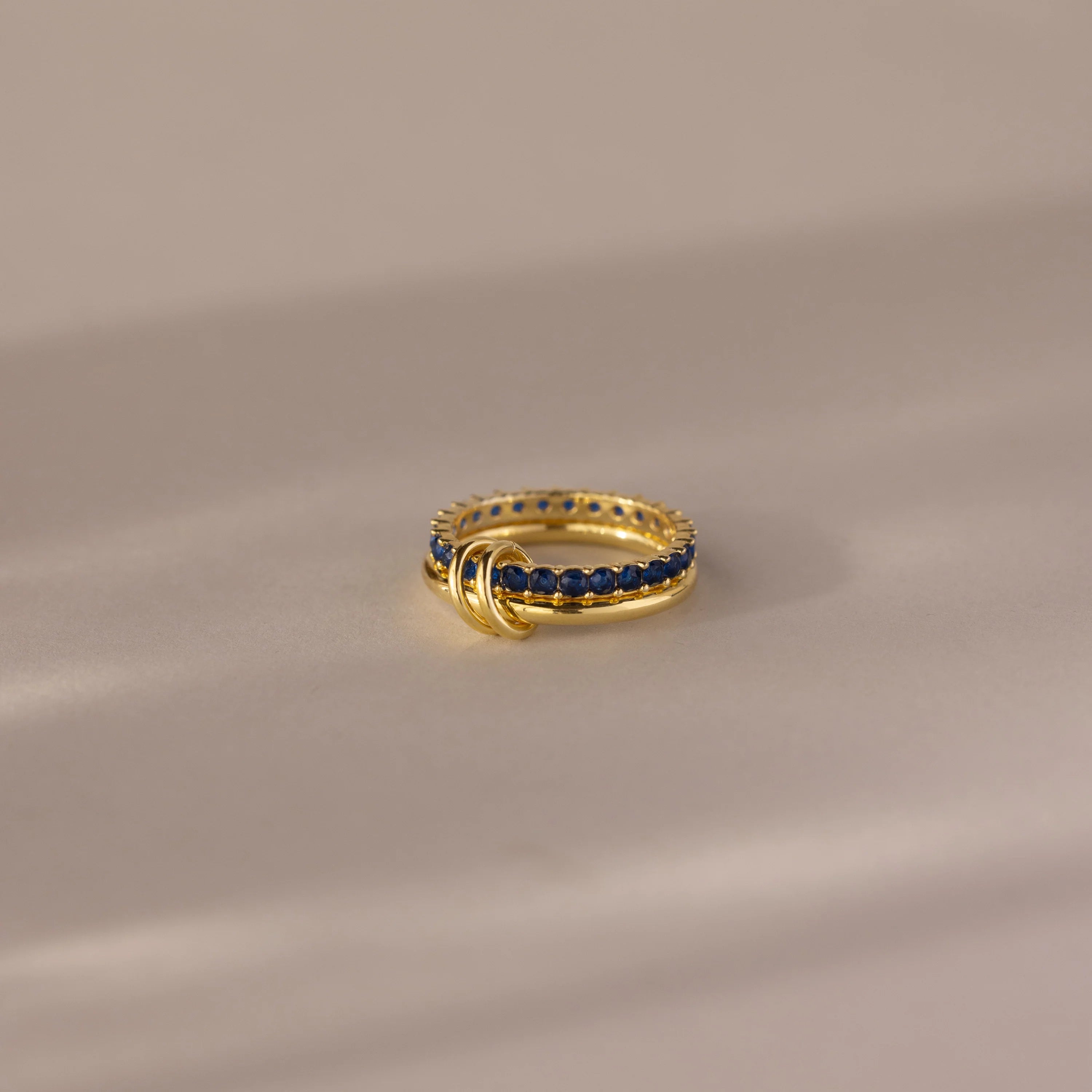 Stone Eternity Sapphire Tennis Linked Ring  Silver 18K Gold Plated