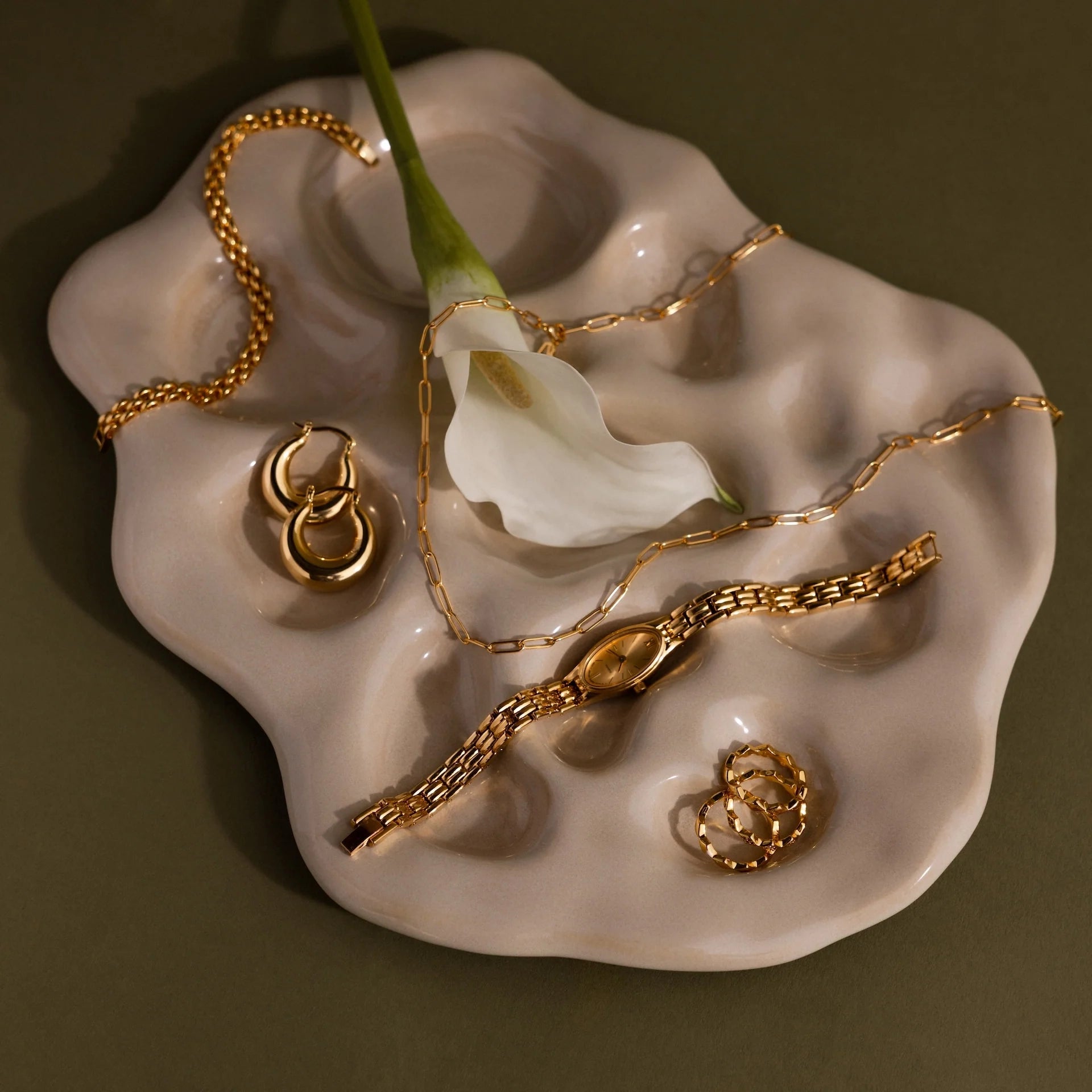 Slim Oval Timepiece Silver 18K Gold Plated