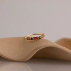 Mixed Art Deco Birthstone Ring Silver 18K Gold Plated
