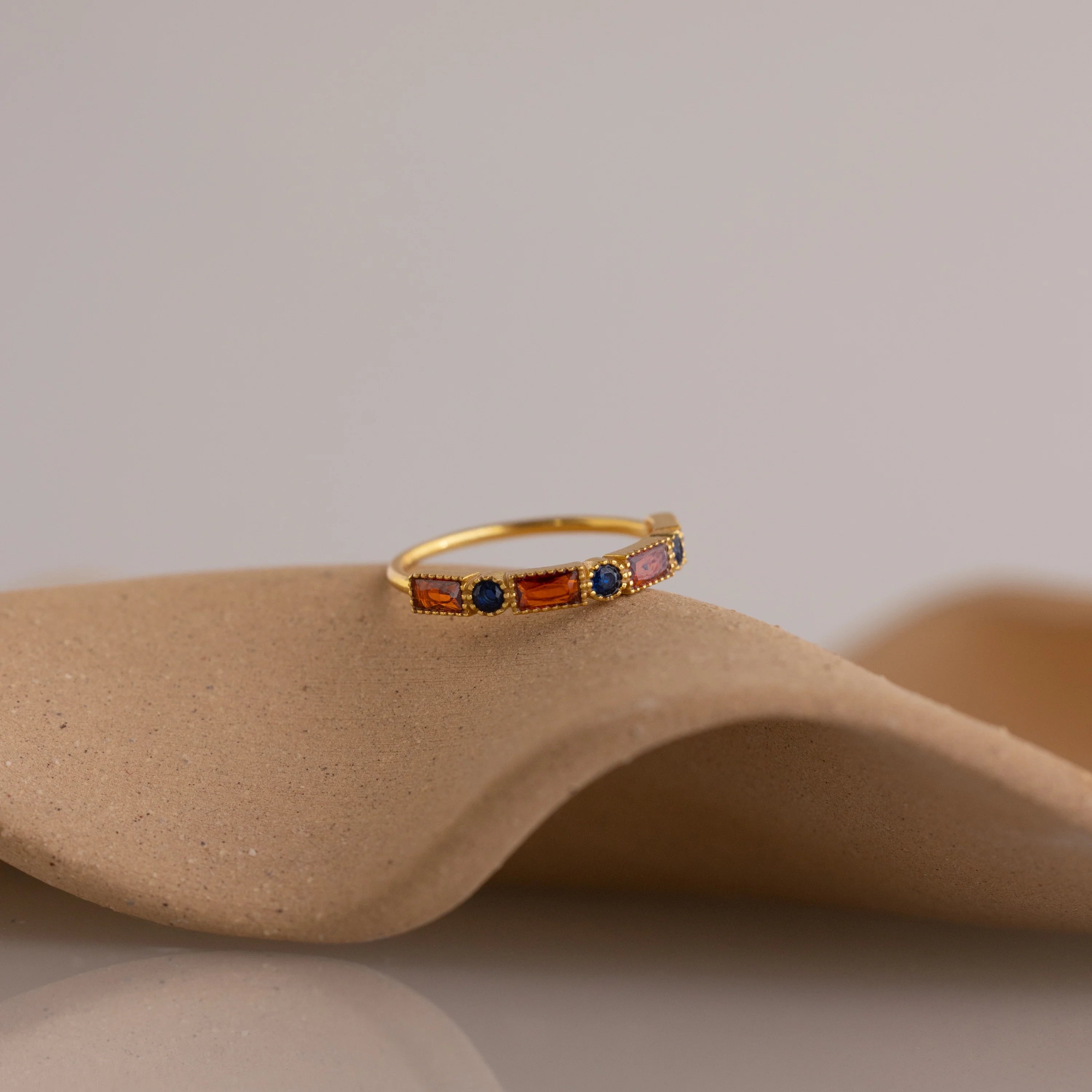 Mixed Art Deco Birthstone Ring Silver 18K Gold Plated