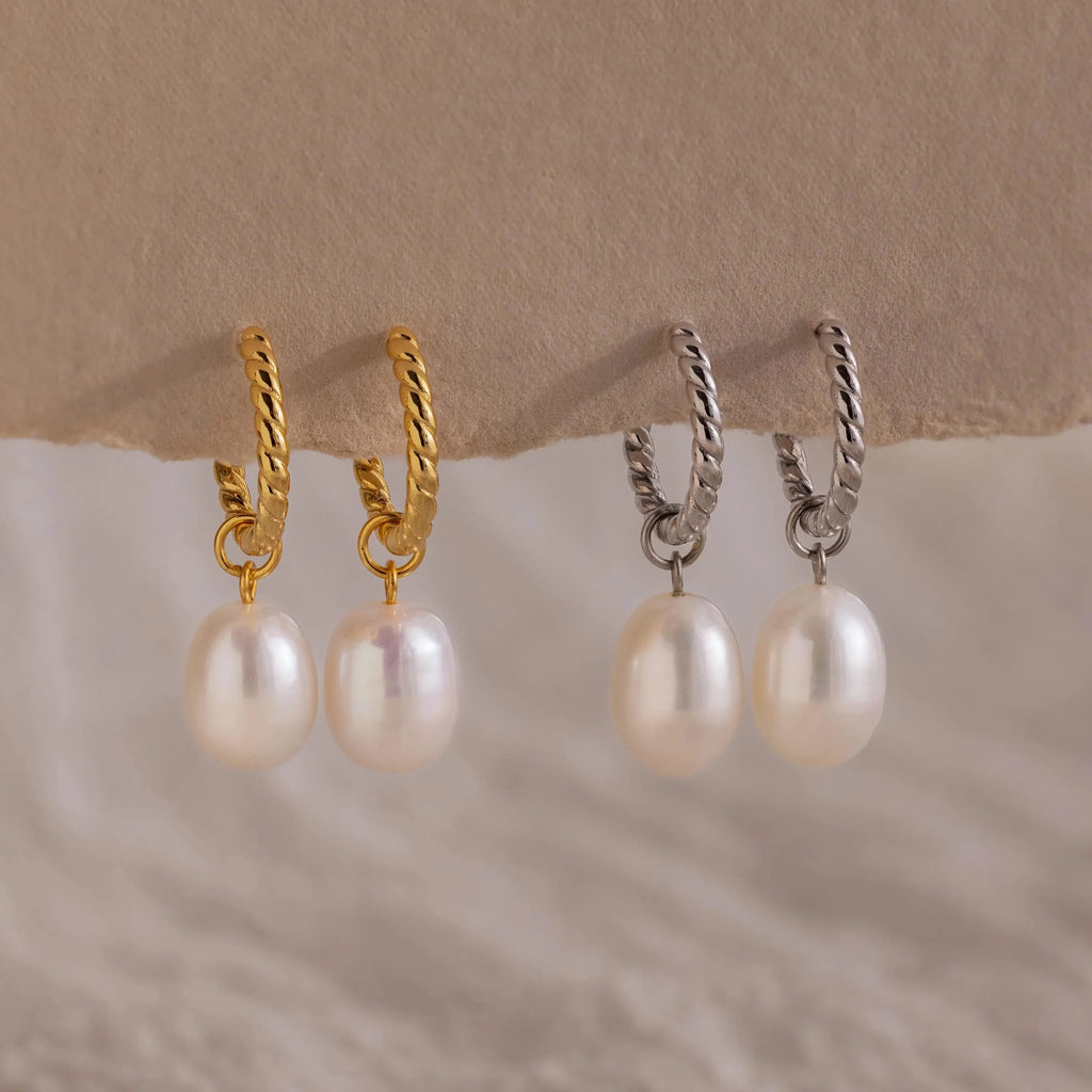 Twisted Pearl Hoops Silver 18K Gold Plated
