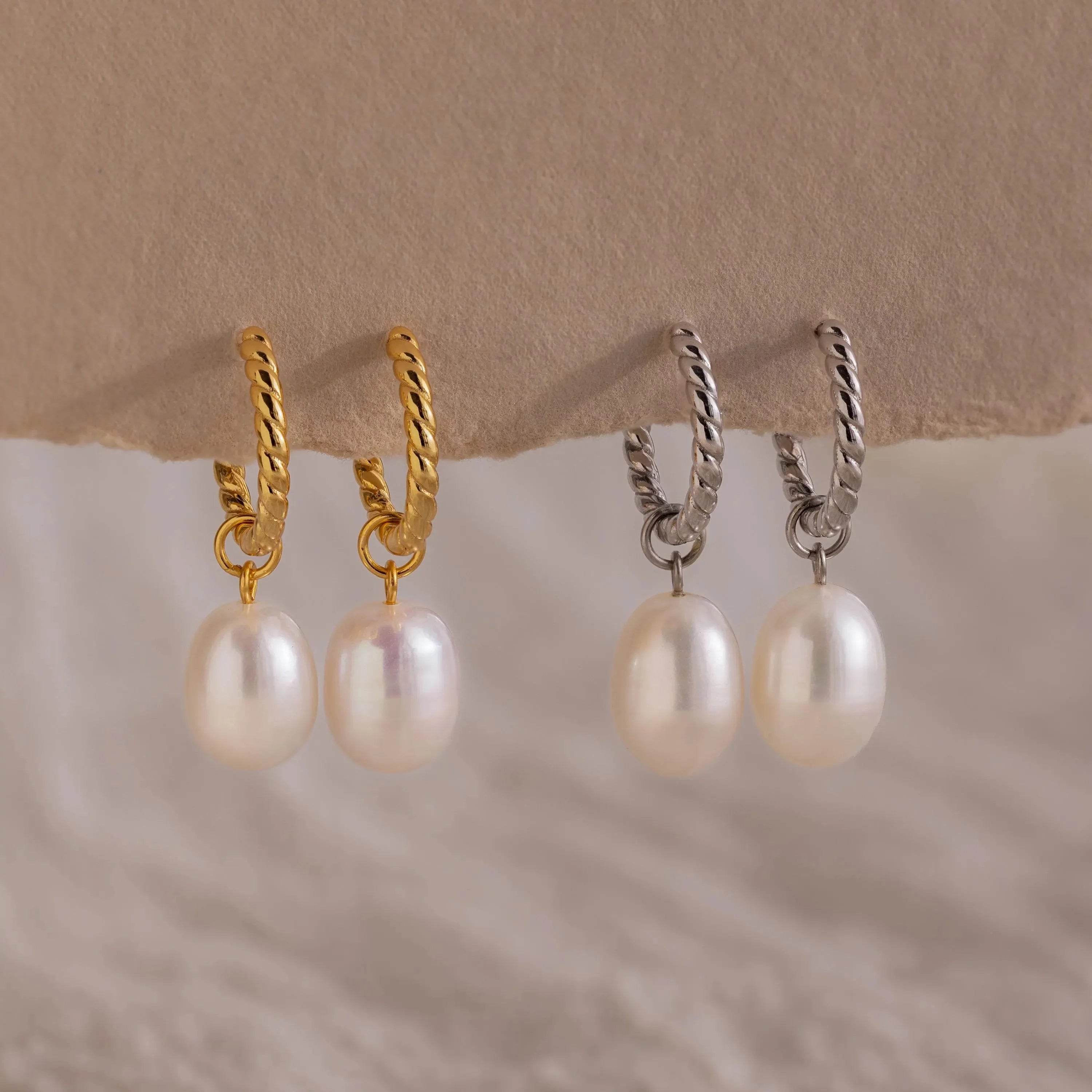 Twisted Pearl Hoops Silver 18K Gold Plated