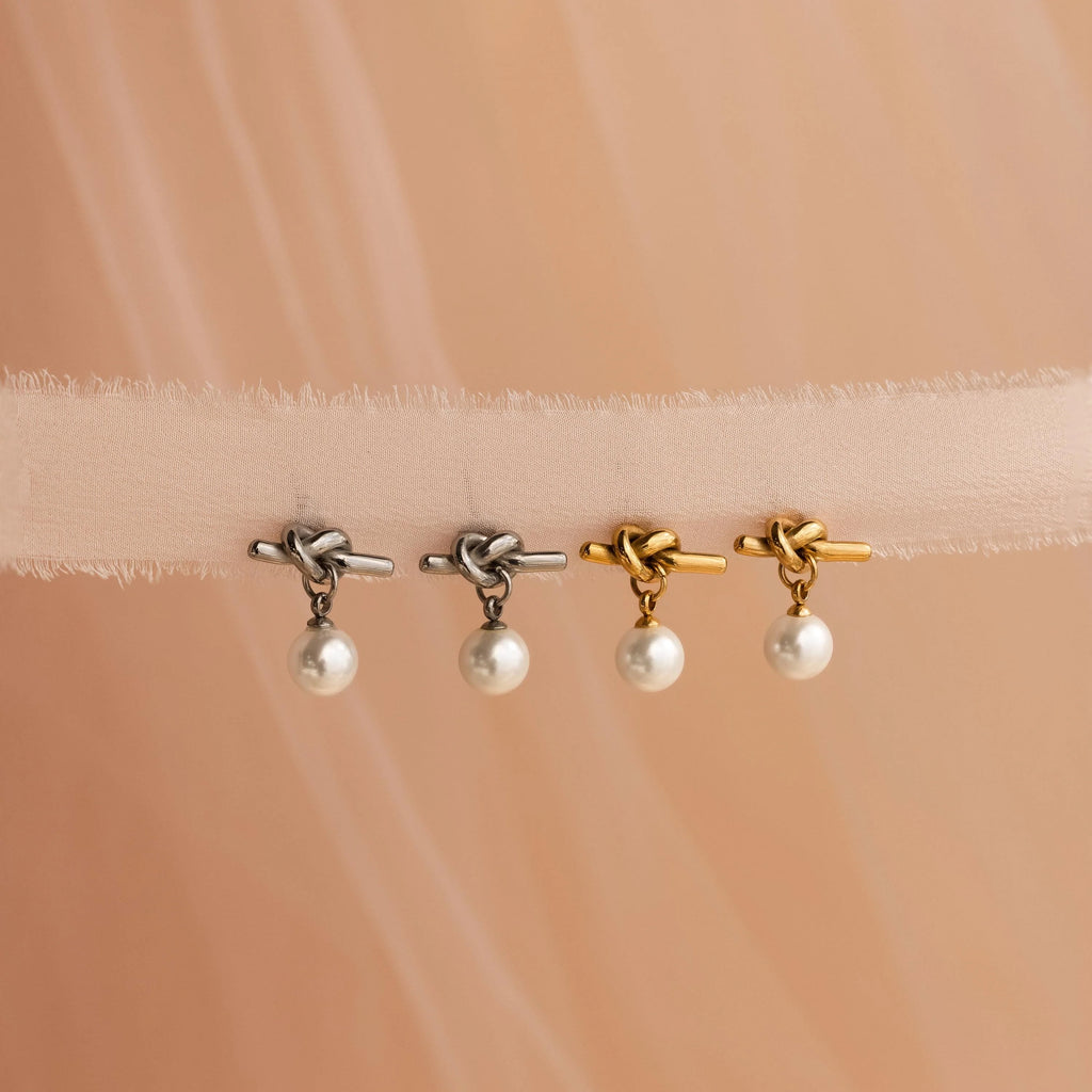 Love Knot Pearl Earrings Silver 18K Gold Plated