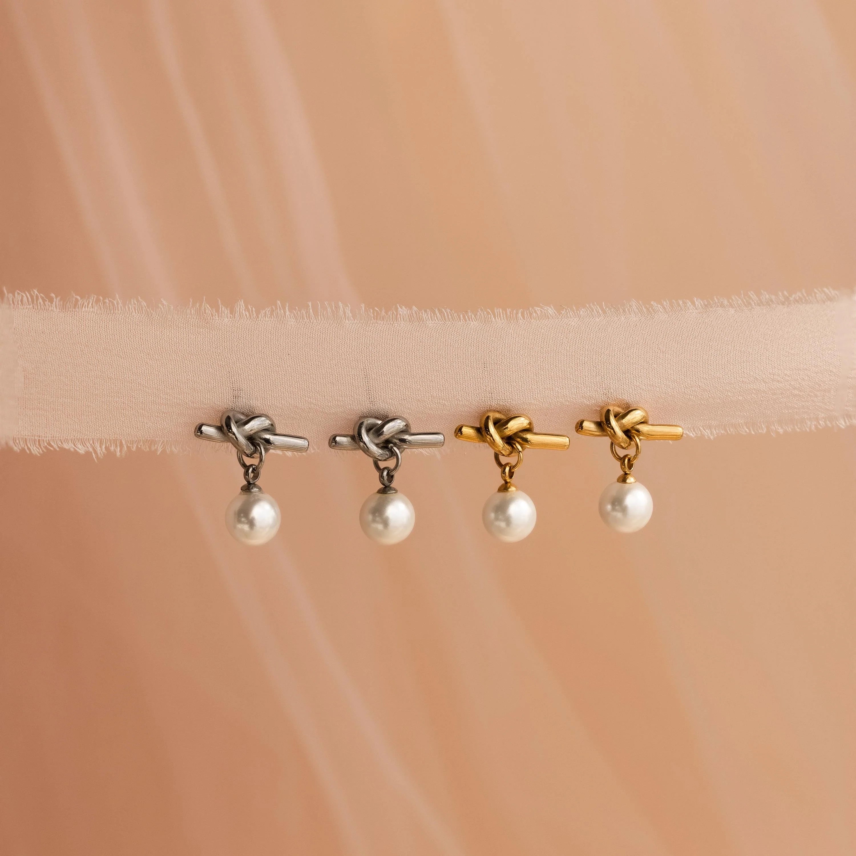 Love Knot Pearl Earrings Silver 18K Gold Plated