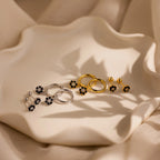 Onyx Flower FlatBack Studs Silver 18K Gold Plated