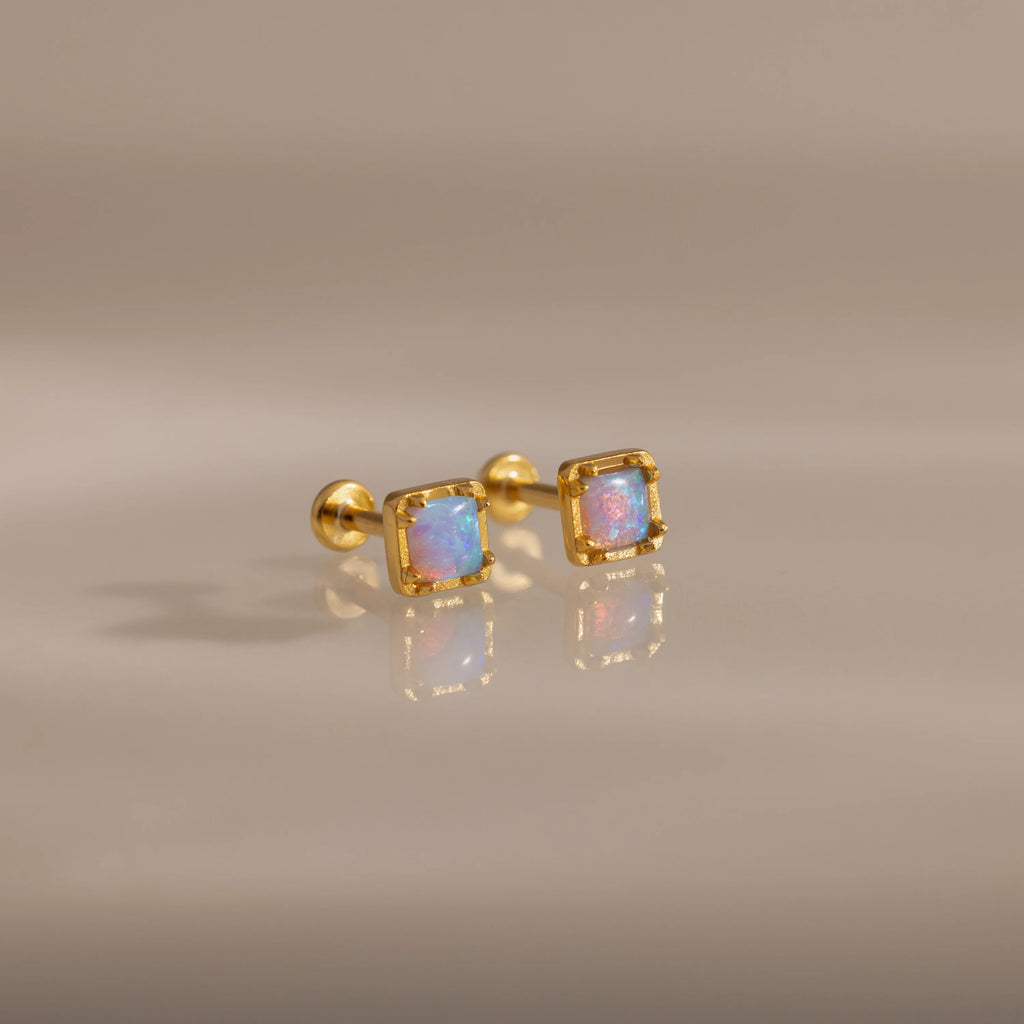 Blue Opal Prism Flatback Studs Silver 18K Gold Plated