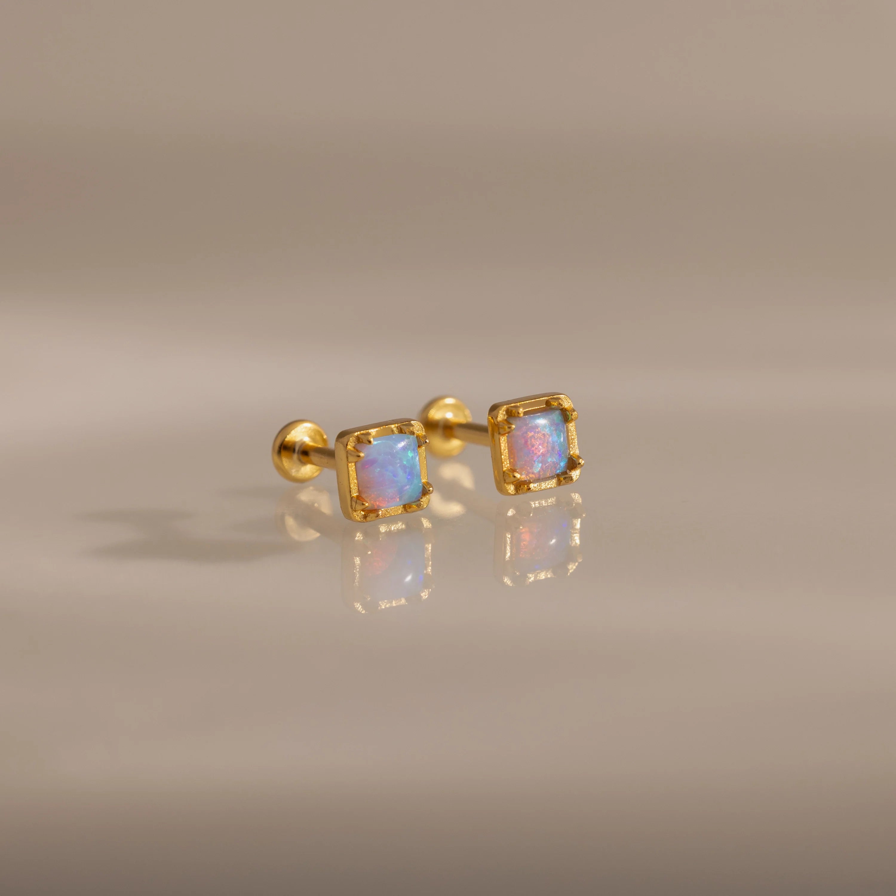 Blue Opal Prism Flatback Studs Silver 18K Gold Plated