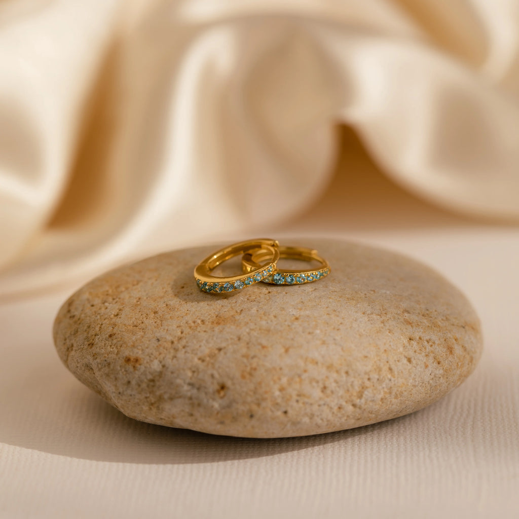 Vera Pave Aquamarine Huggies Silver 18K Gold Plated