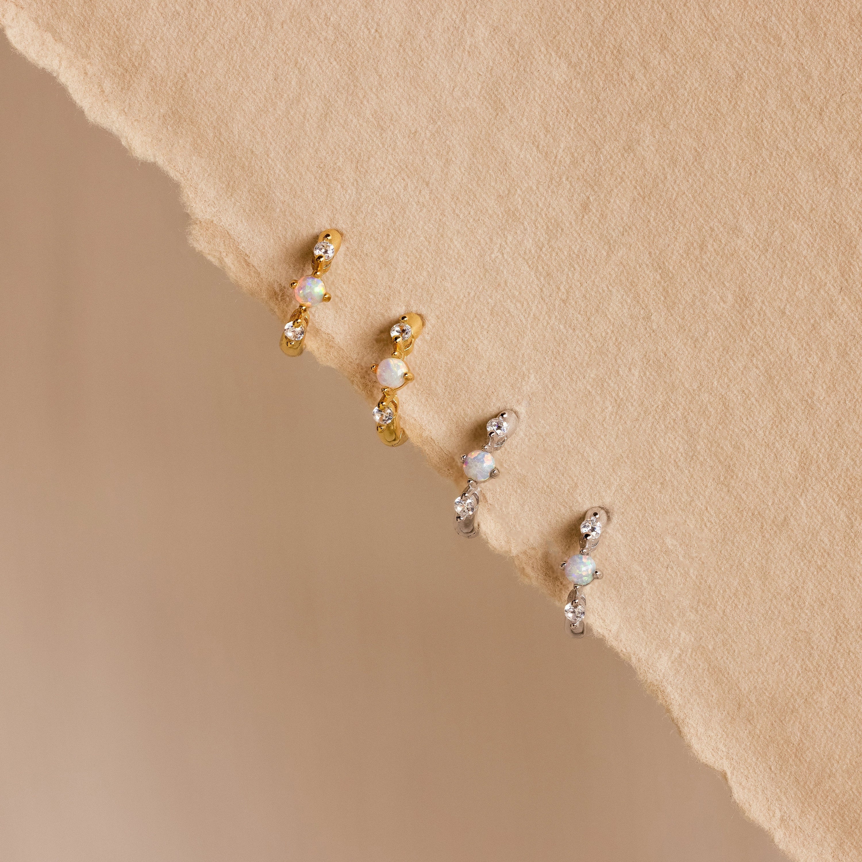 Dainty Opal Diamond Huggies Silver 18K Gold Plated