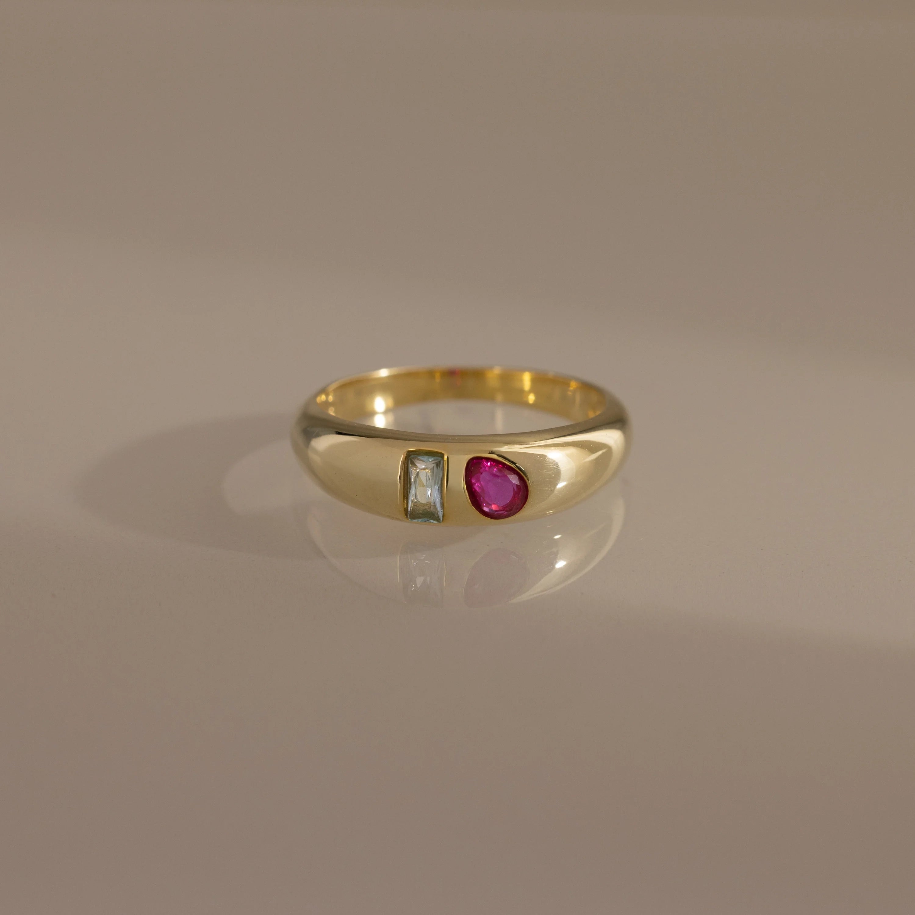 Baguette-Pear Cut Toi et Moi Dome Ring  Silver 18K Gold Plated