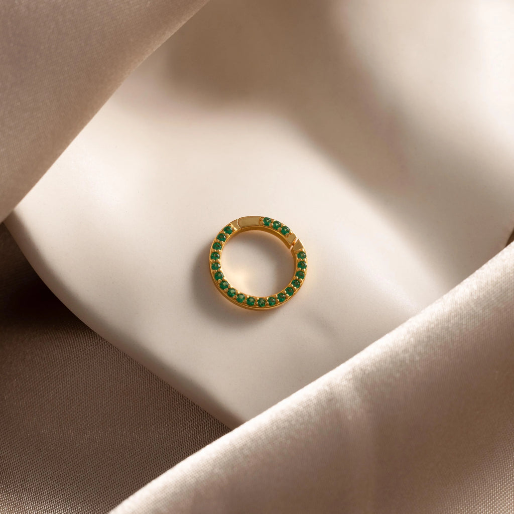 Pave Emerald Charm Clip Silver 18K Gold Plated