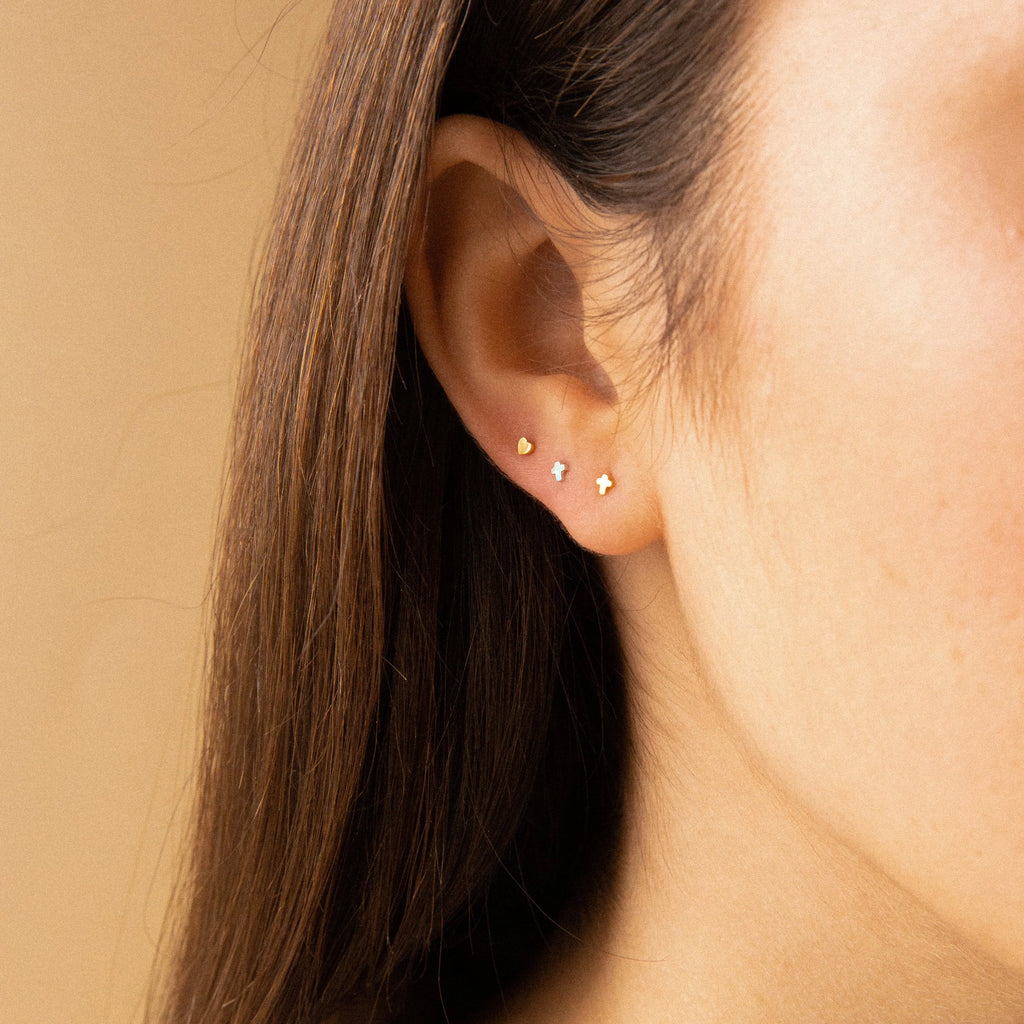 Tiny Cross Studs Silver 18K Gold Plated