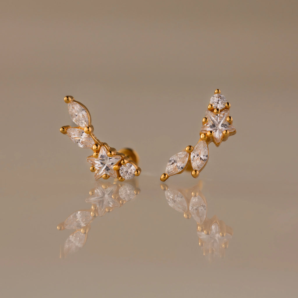 Diamond Starfall Flatback Climbers Silver 18K Gold Plated