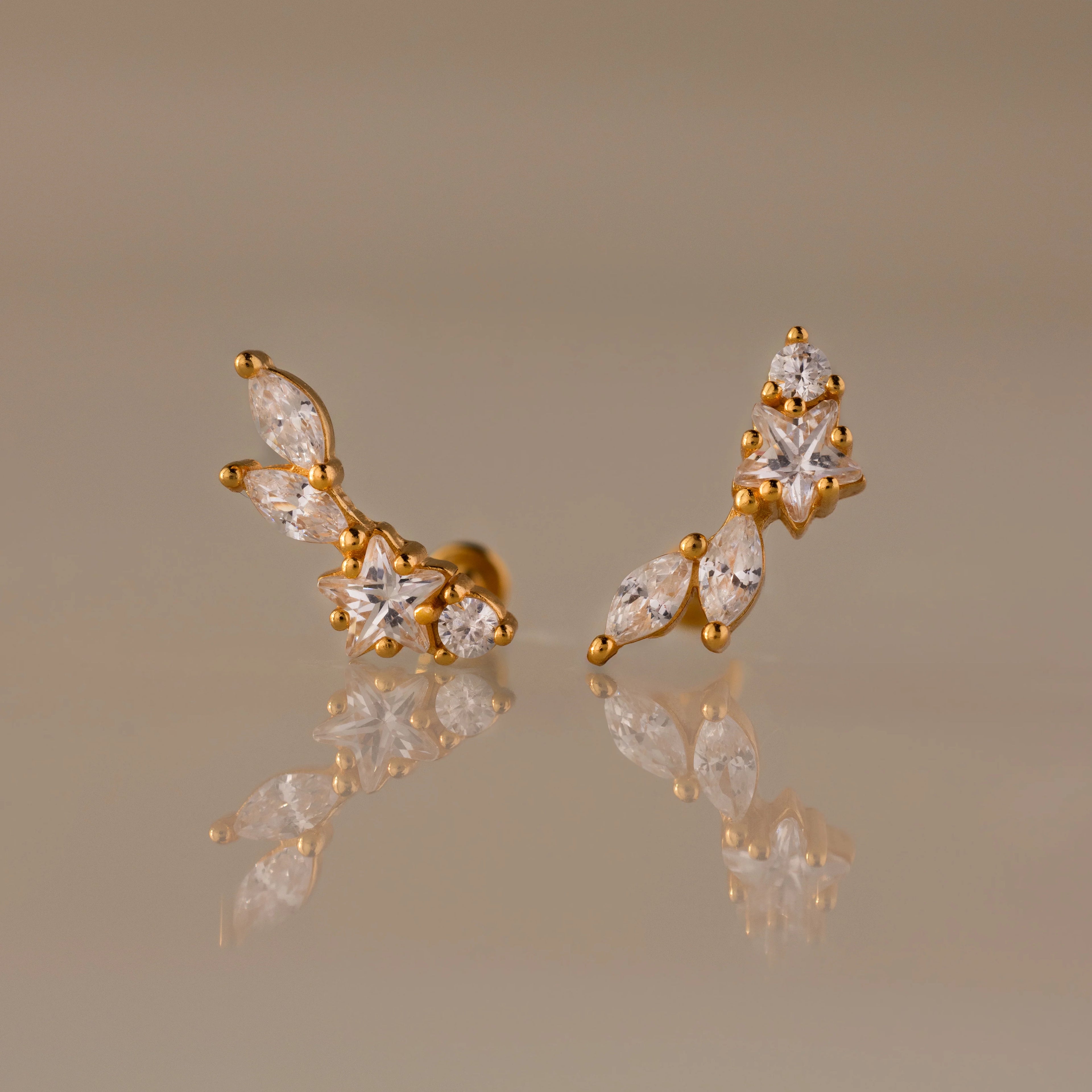 Diamond Starfall Flatback Climbers Silver 18K Gold Plated