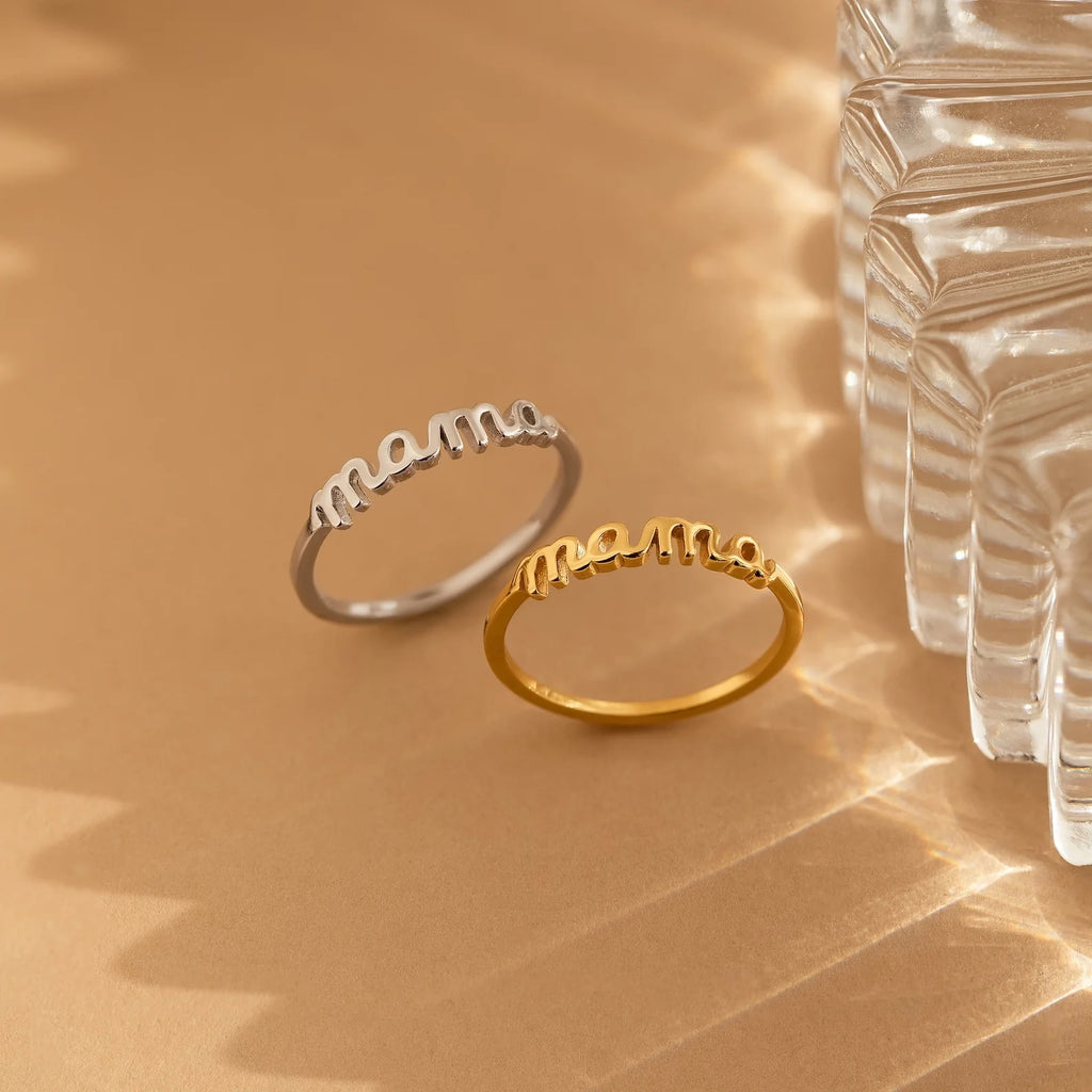 Dainty Mama Ring Silver 18K Gold Plated