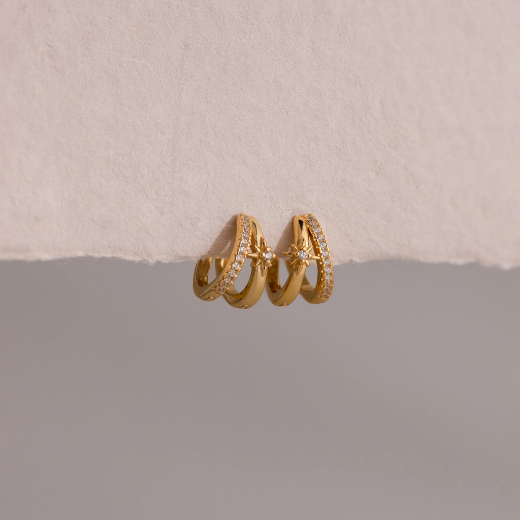 Starburst Pave Duo Huggies Silver 18K Gold Plated