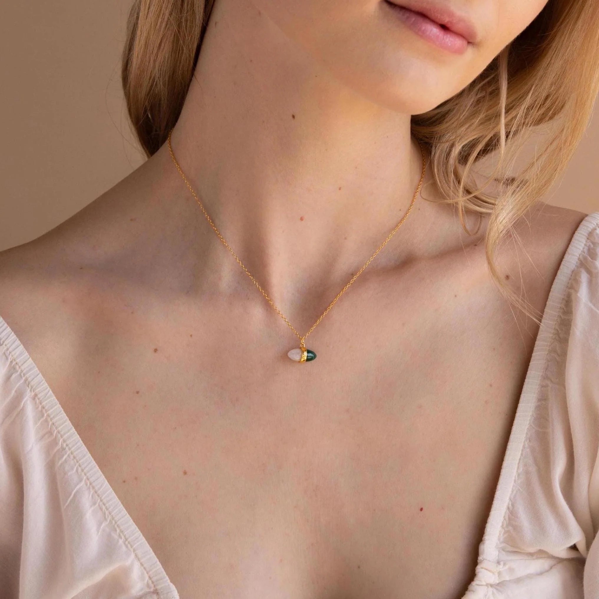 Malachite & Moonstone Necklace Silver 18K Gold Plated