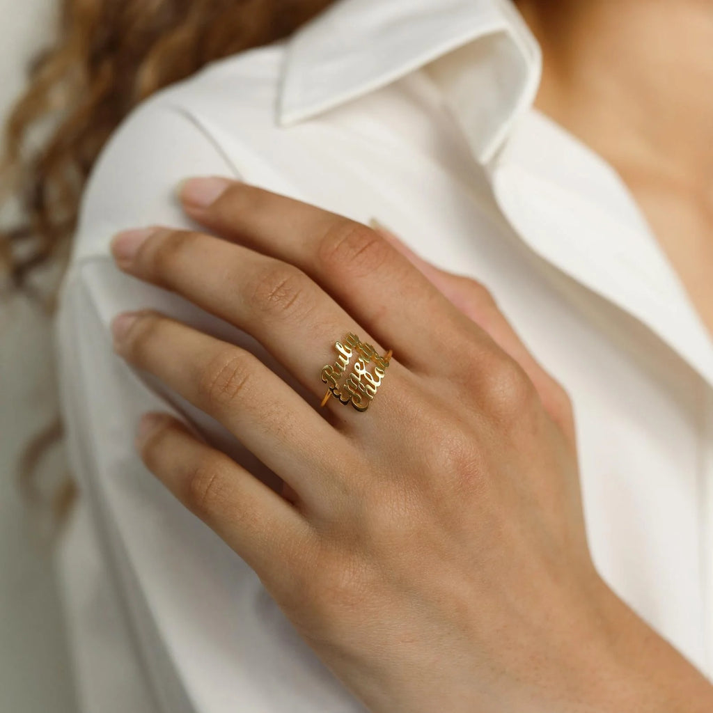 London Triple Name Ring Silver 18K Gold Plated