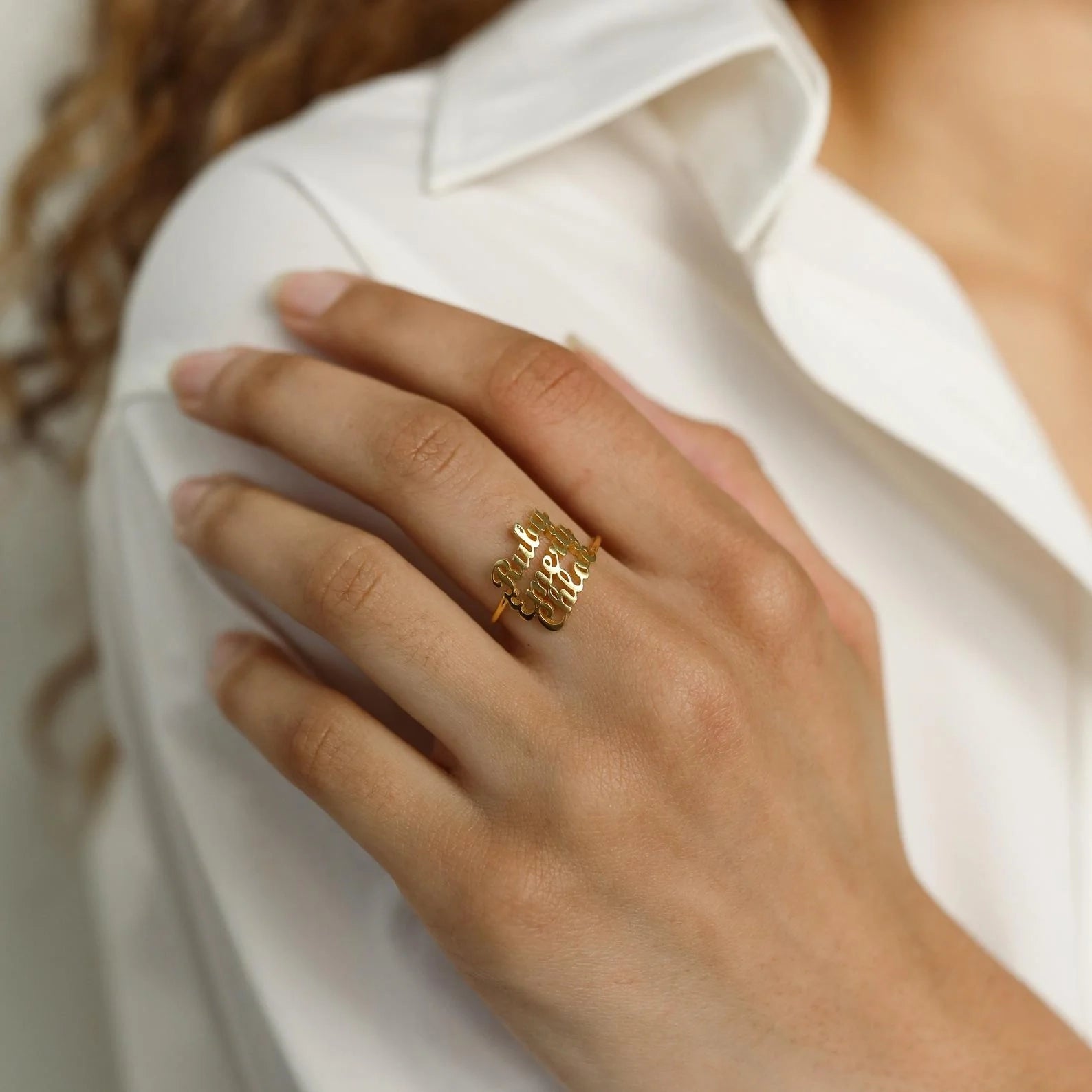London Triple Name Ring Silver 18K Gold Plated