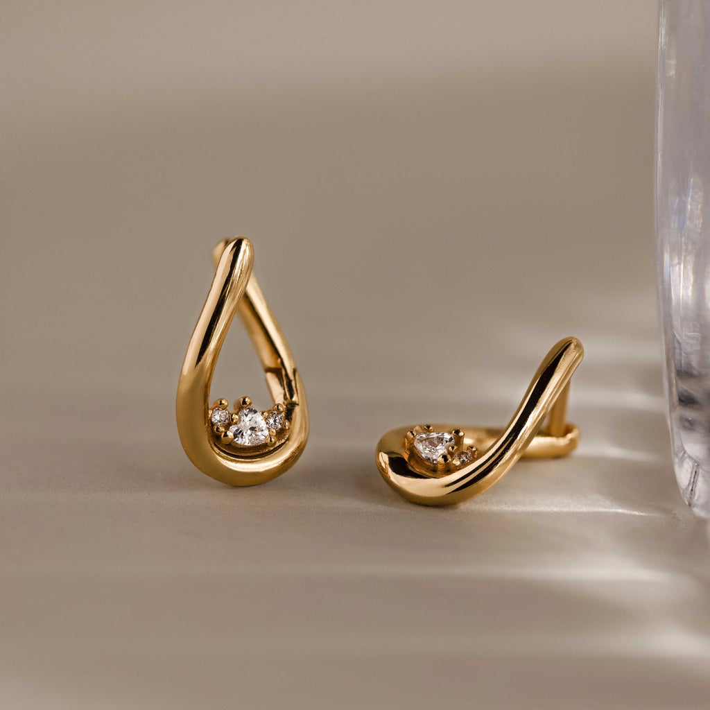 Diamond Teardrop Hoops Silver 18K Gold Plated