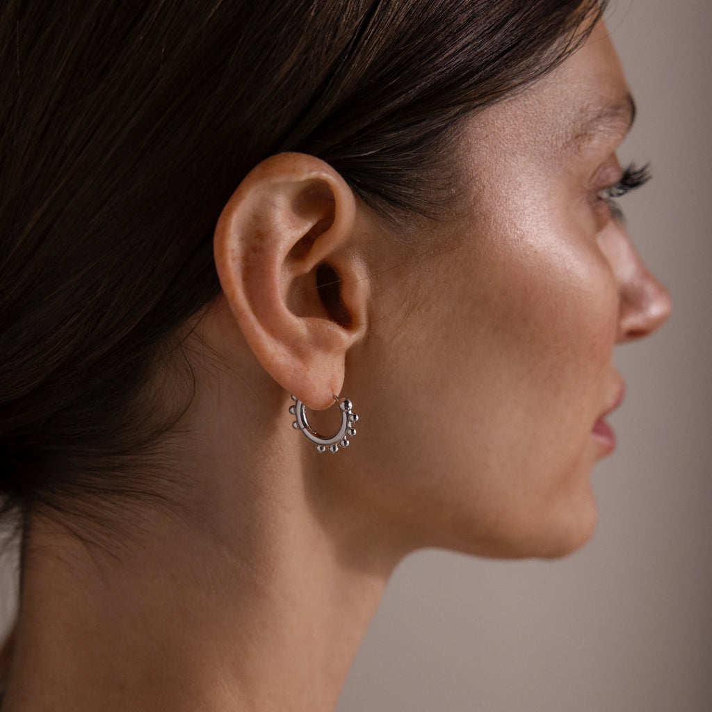 Beaded Hoops Silver 18K Gold Plated