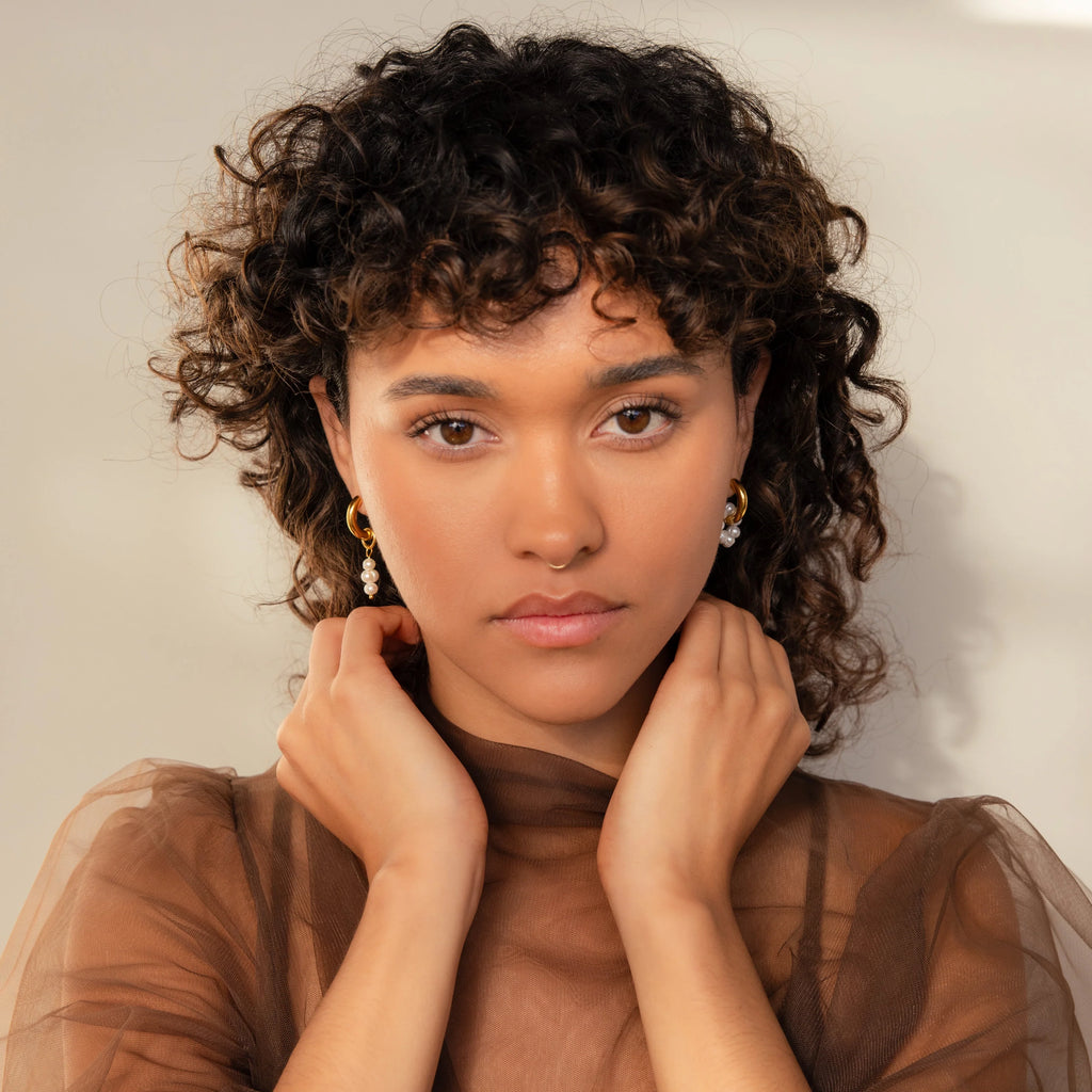 Mismatched Pearl Drop Hoops Silver 18K Gold Plated
