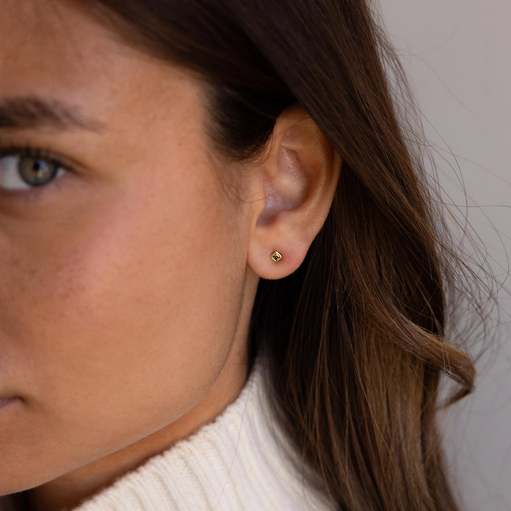 Square Bezel Garnet Flatback Studs Silver 18K Gold Plated