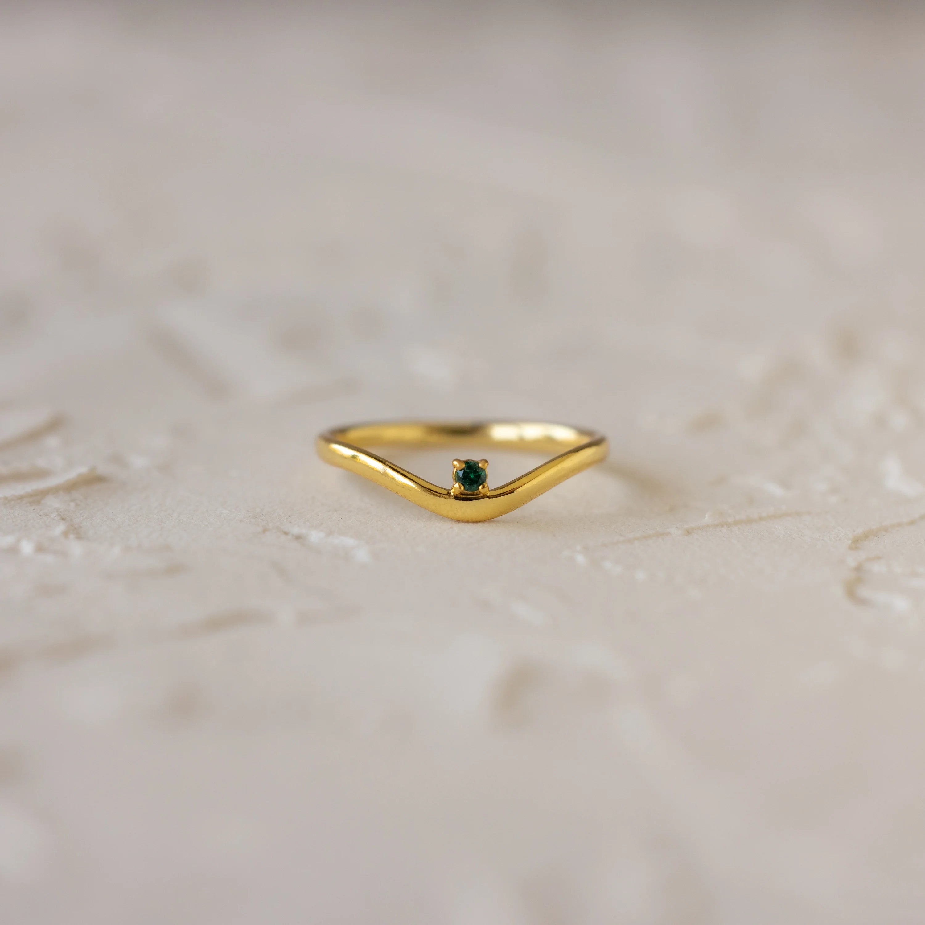 Emerald Drop Curve Ring Silver 18K Gold Plated