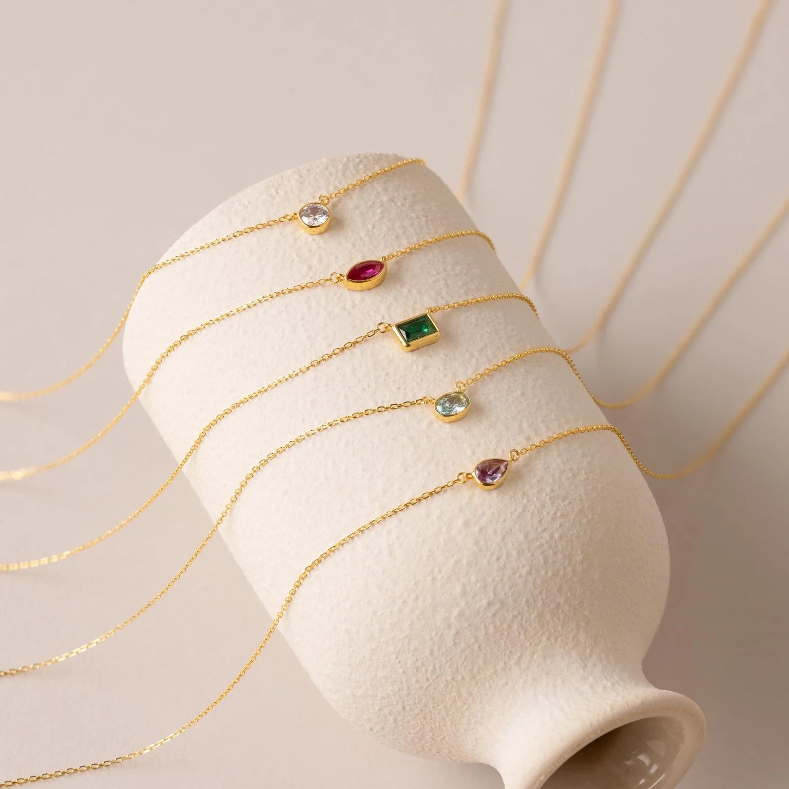 Custom Cut Birthstone Necklace Silver 18K Gold Plated