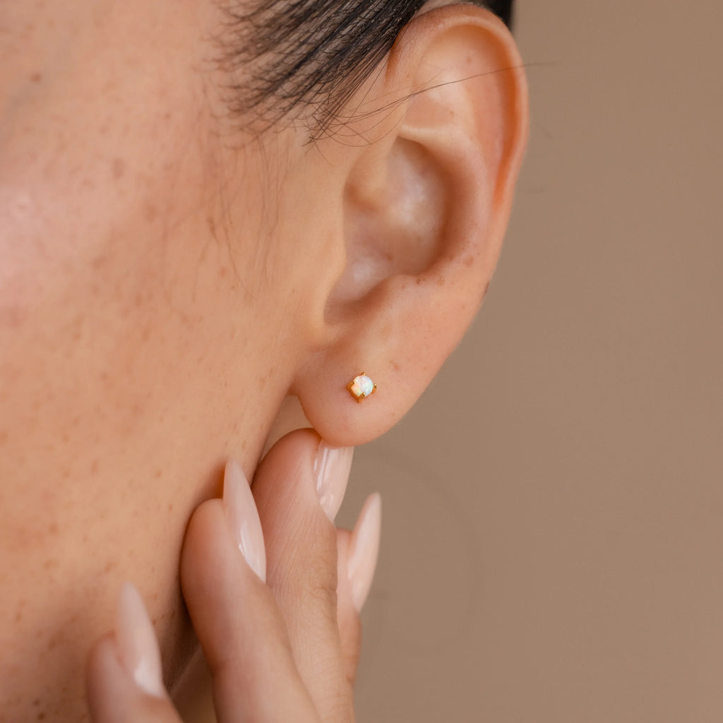 Opal Flat Back Studs Silver 18K Gold Plated
