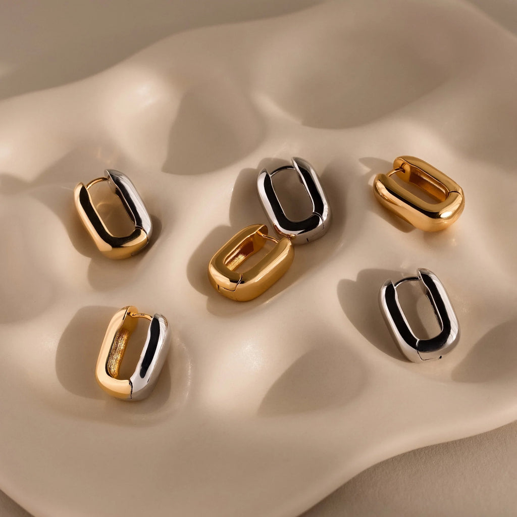 Bold Link Hoops  Silver 18K Gold Plated