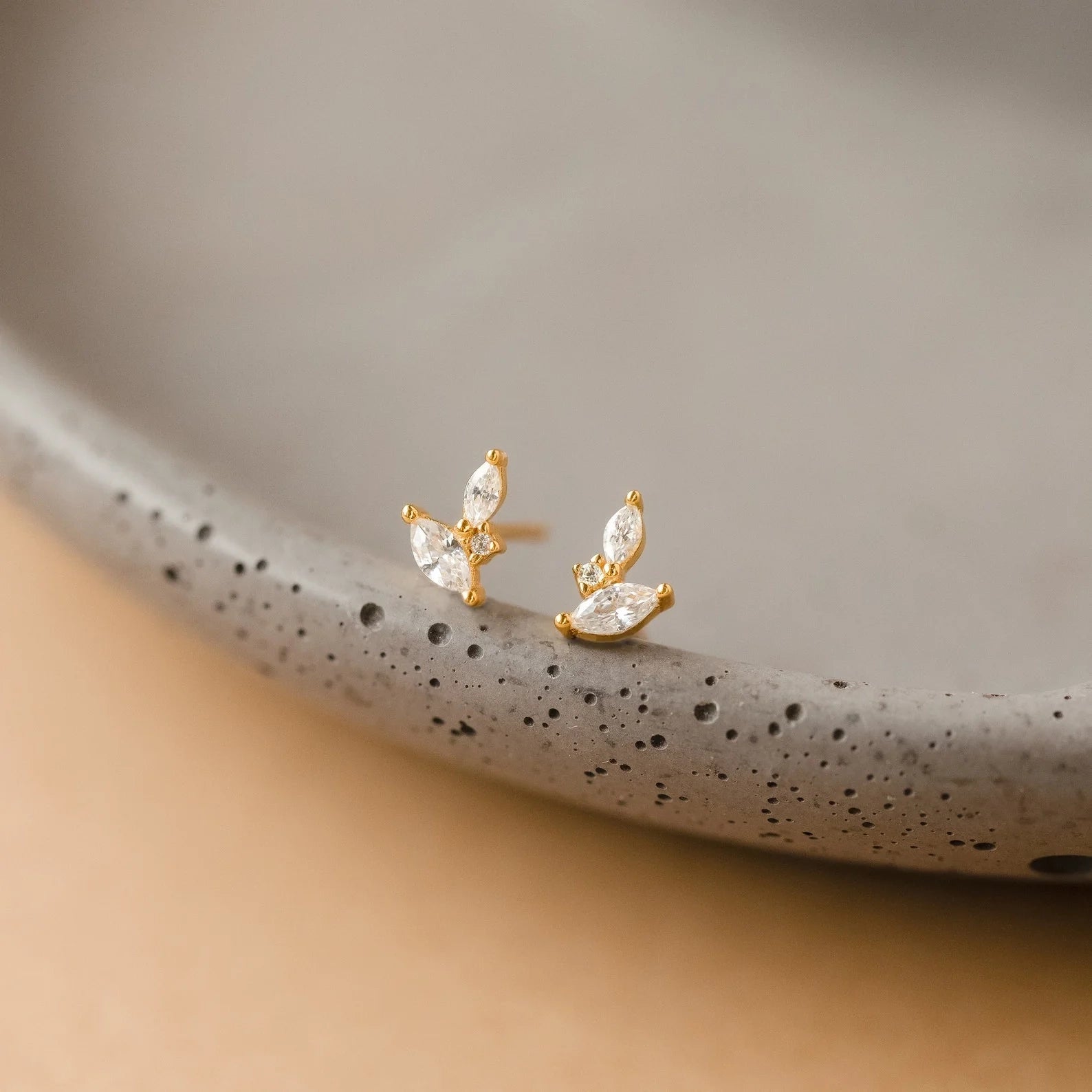 Flora Marquise Diamonds Studs Silver 18K Gold Plated