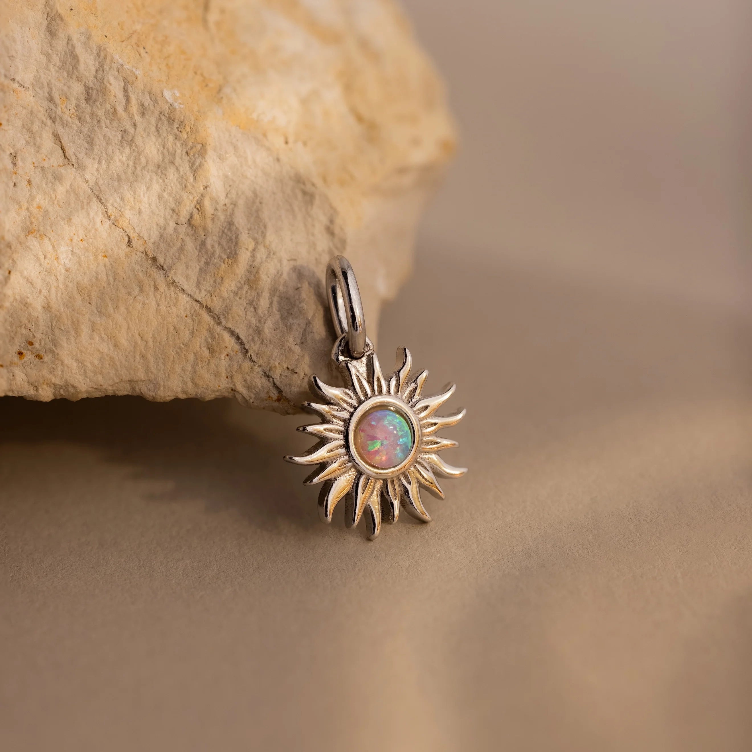 Opal Sun Charm Silver 18K Gold Plated