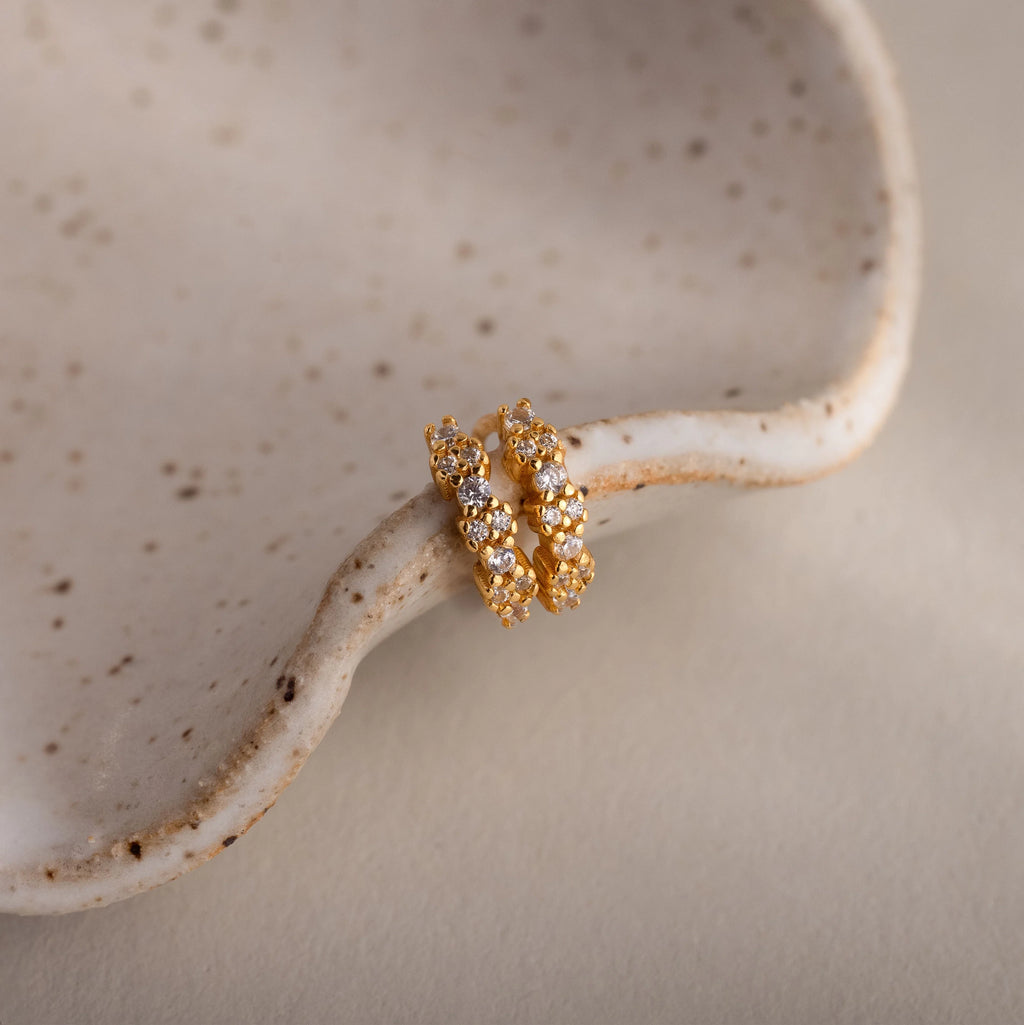 Diamond Cluster Huggies Silver 18K Gold Plated