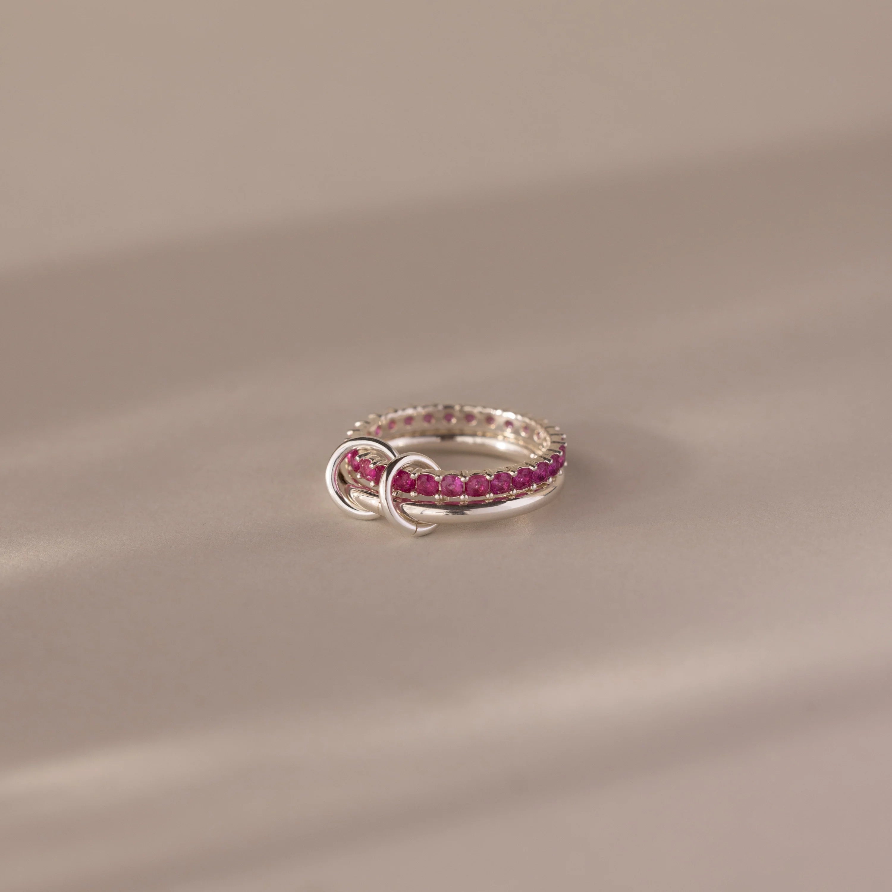 Ruby Tennis Linked Ring Set Silver 18K Gold Plated