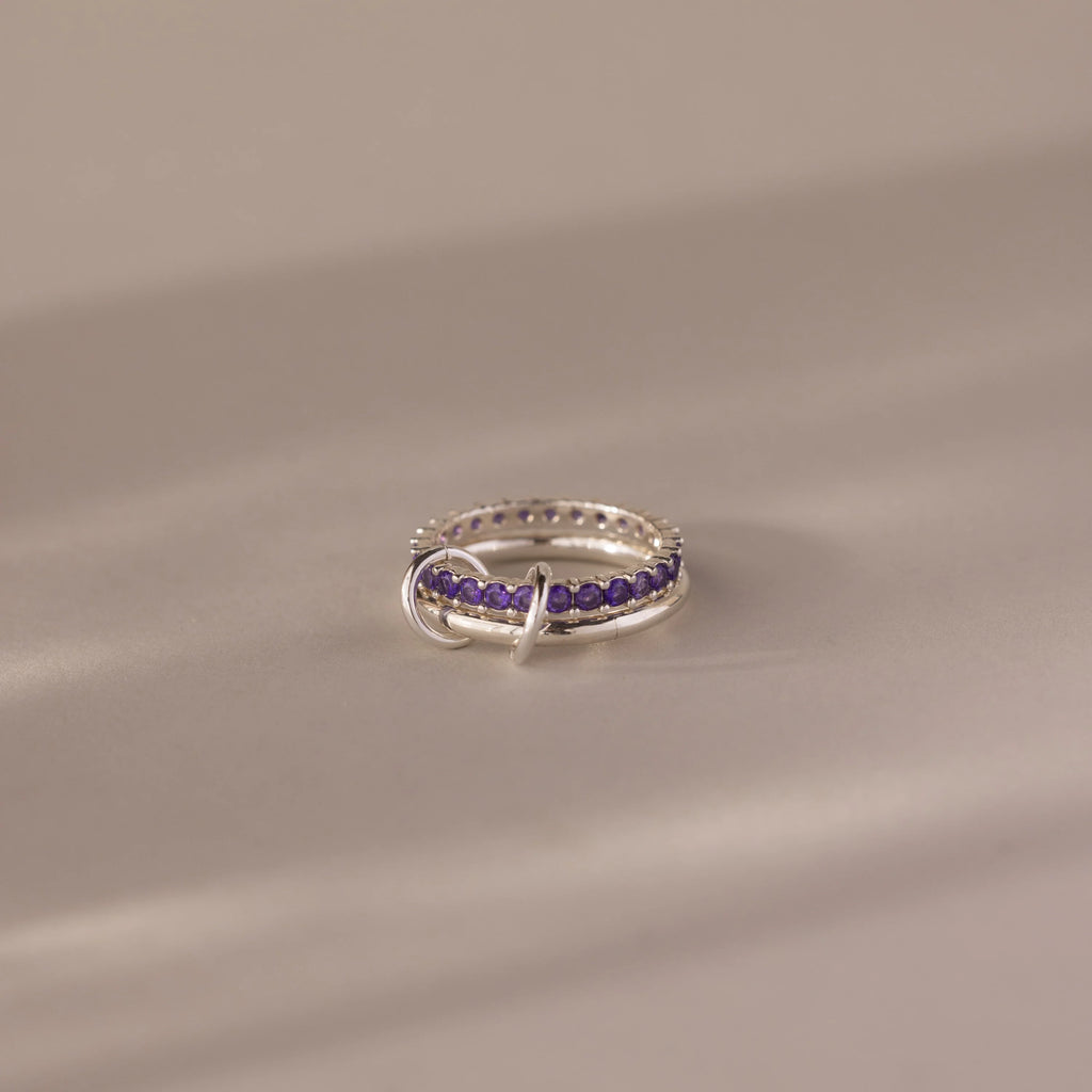 Amethyst  Eternity Band Ring Set Silver 18K Gold Plated