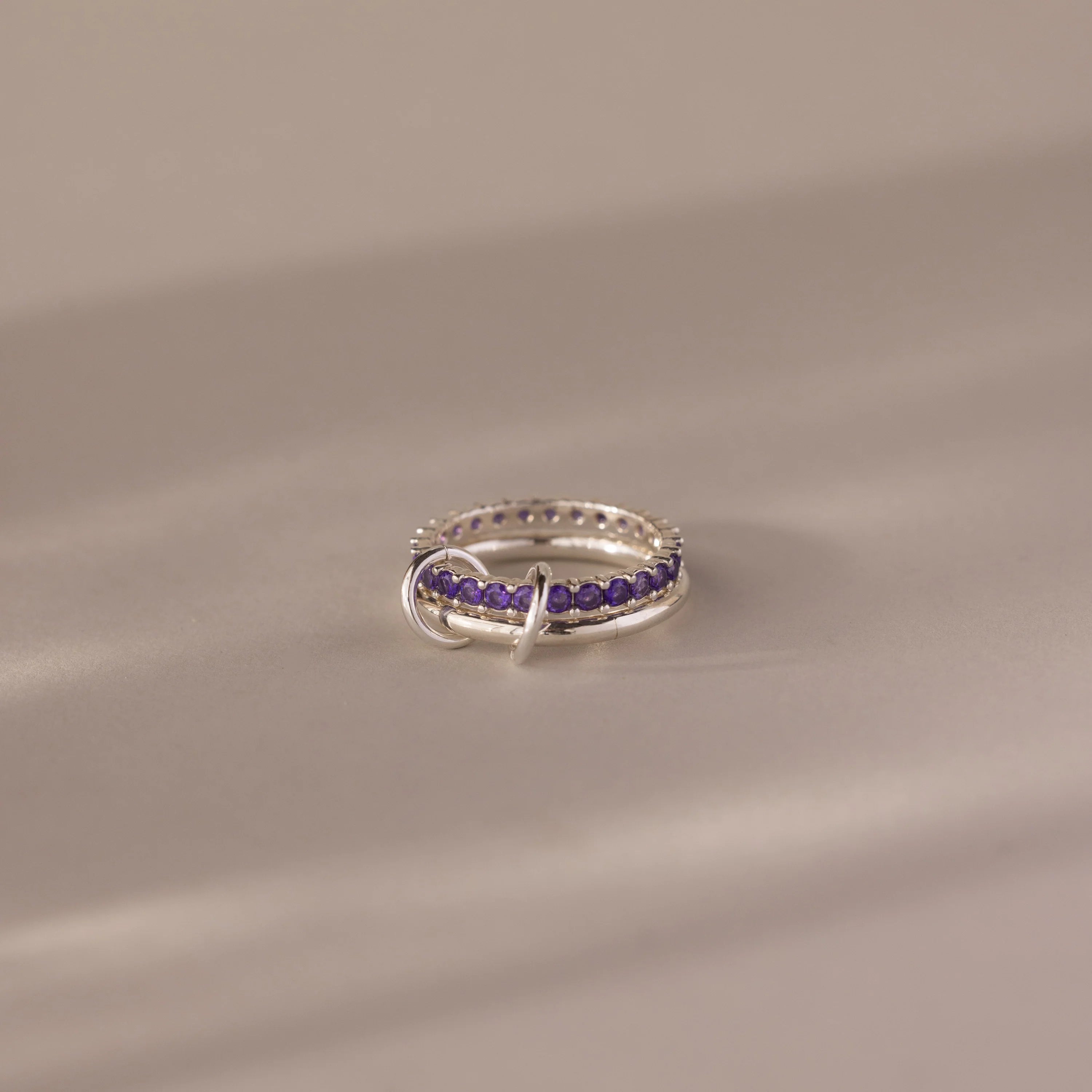 Amethyst  Eternity Band Ring Set Silver 18K Gold Plated
