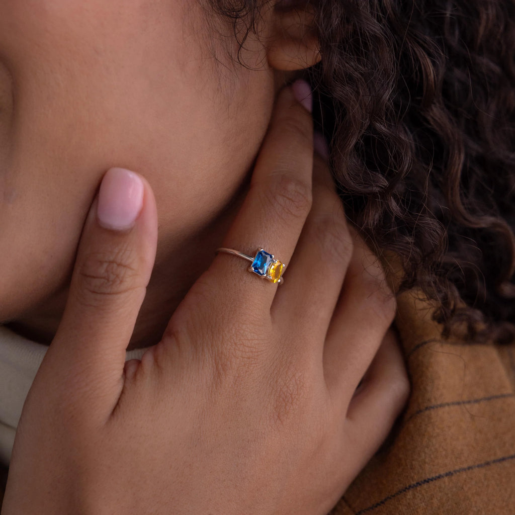 Toi et Moi Oval Birthstone Ring Silver 18K Gold Plated
