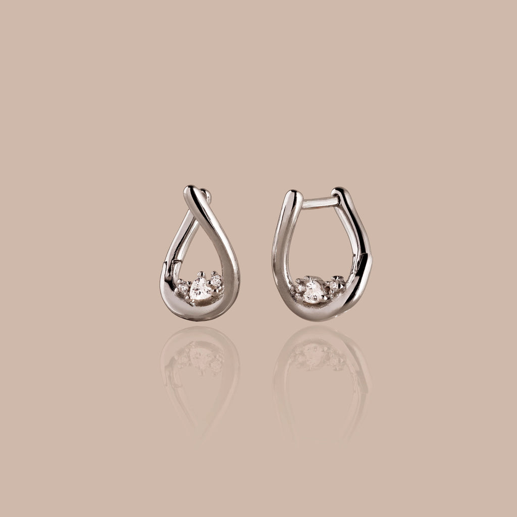 Curved Diamond Teardrop Hoops Silver 18K Gold Plated