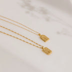Ribbed Birth Flower Tag Necklace Silver 18K Gold Plated