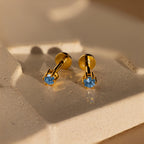 Blue Zircon Flatback Studs Silver 18K Gold Plated