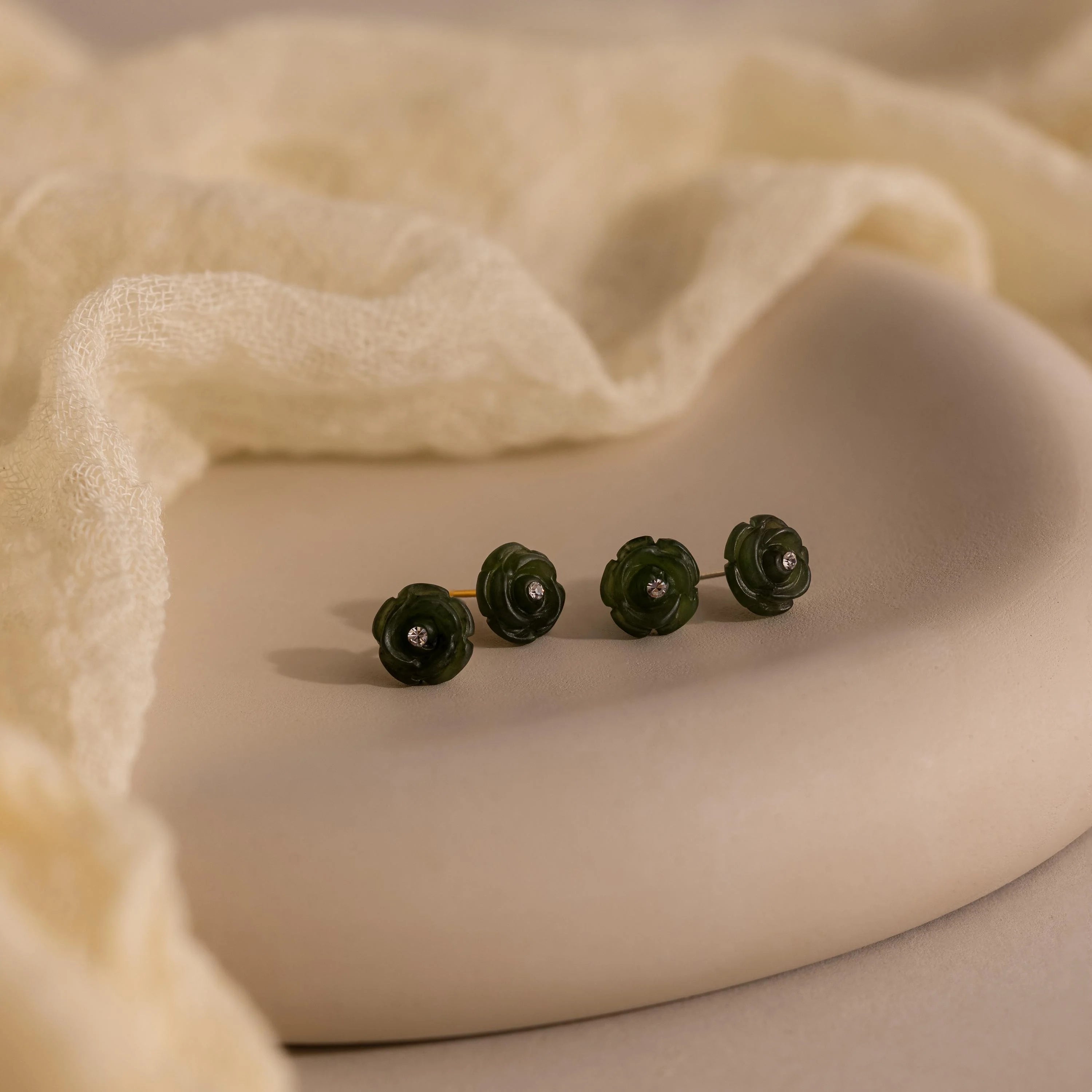 Diamond Jade Rose Studs Silver 18K Gold Plated