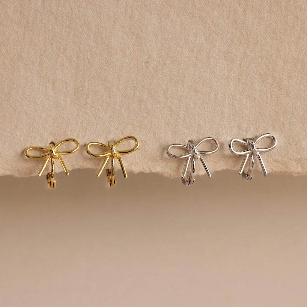 Classic Ribbon Bow Huggies Silver 18K Gold Plated