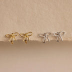 Classic Ribbon Bow Huggies Silver 18K Gold Plated