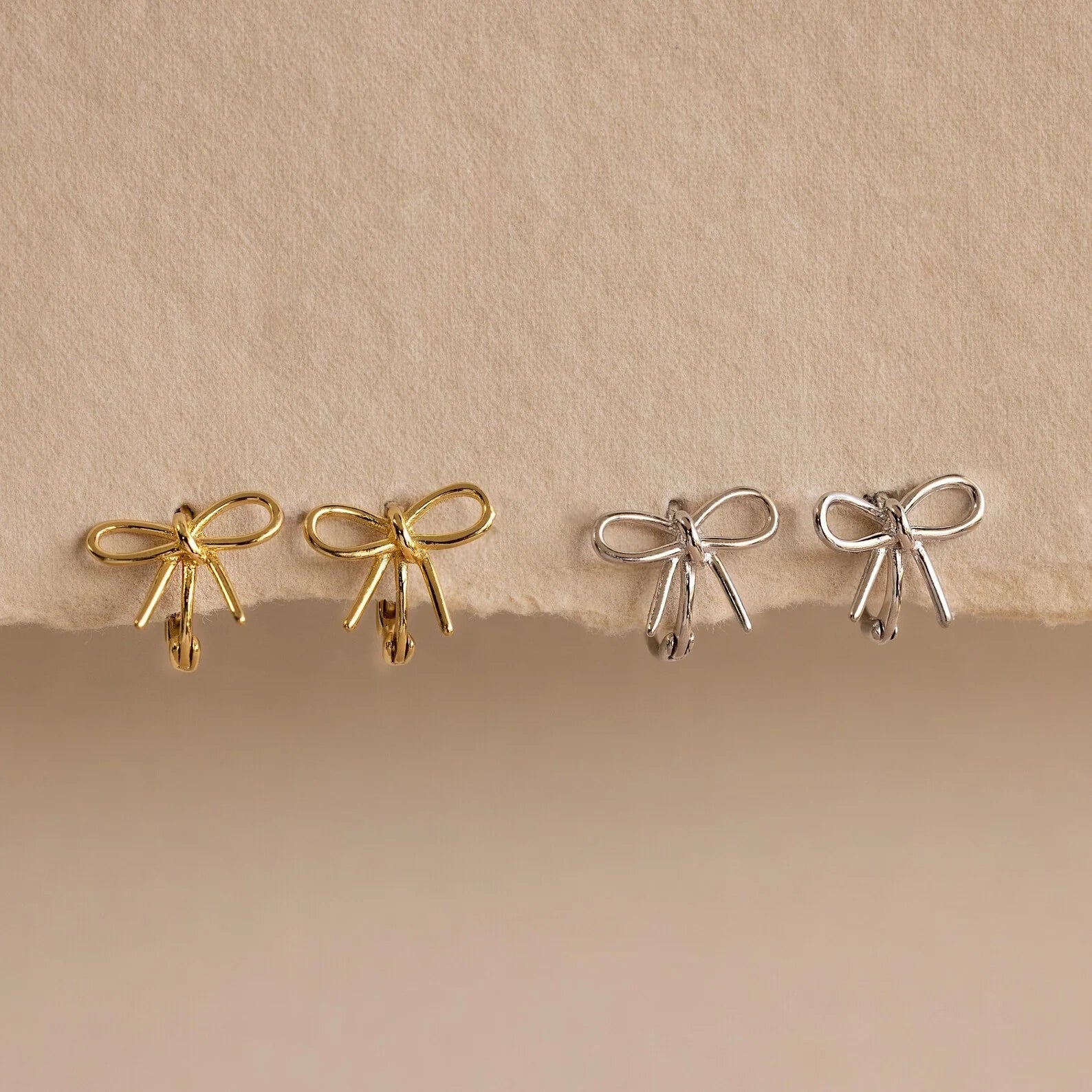 Classic Ribbon Bow Huggies Silver 18K Gold Plated