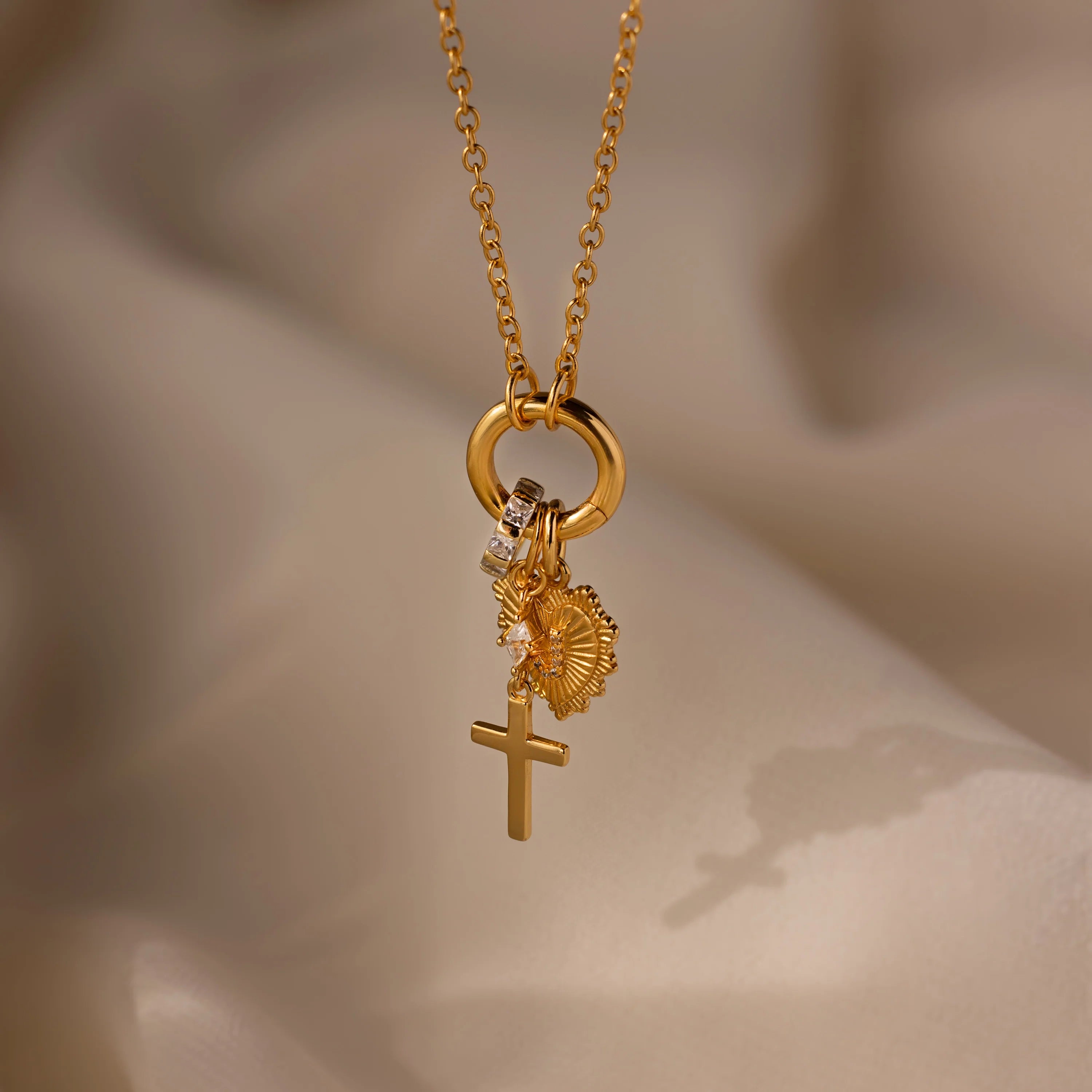 Diamond Drop Cross Charm Silver 18K Gold Plated