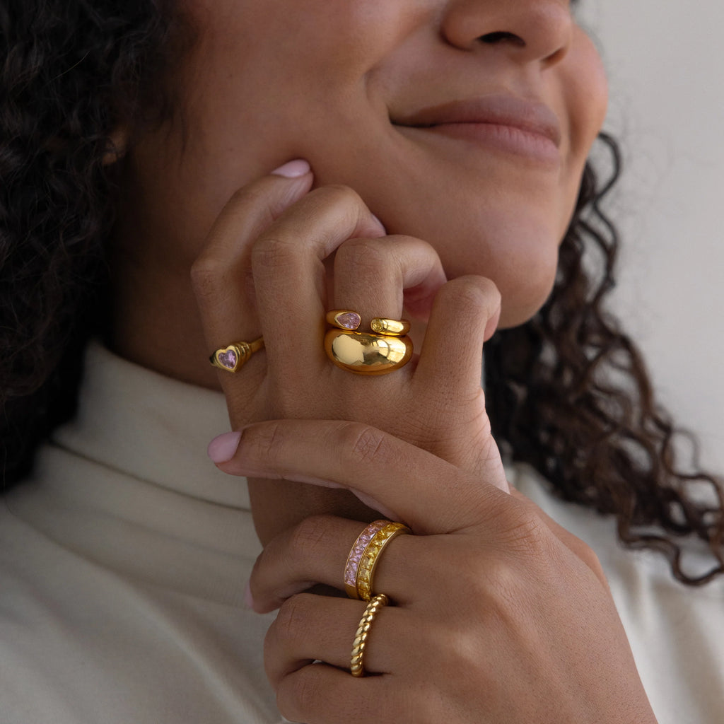 Toi et Moi Birthstone Signet Ring  Silver 18K Gold Plated