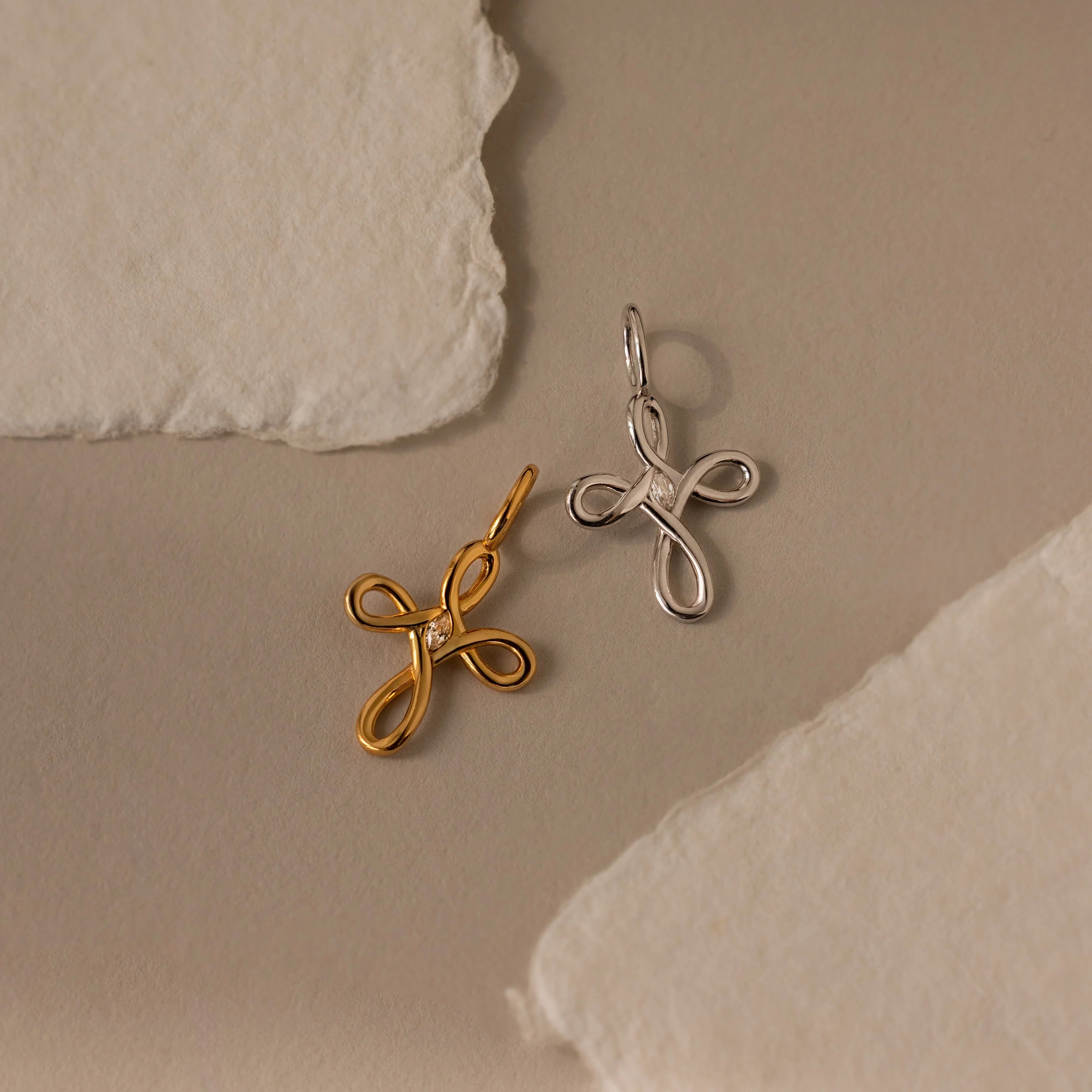 Diamond Infinity Cross Charm Silver 18K Gold Plated