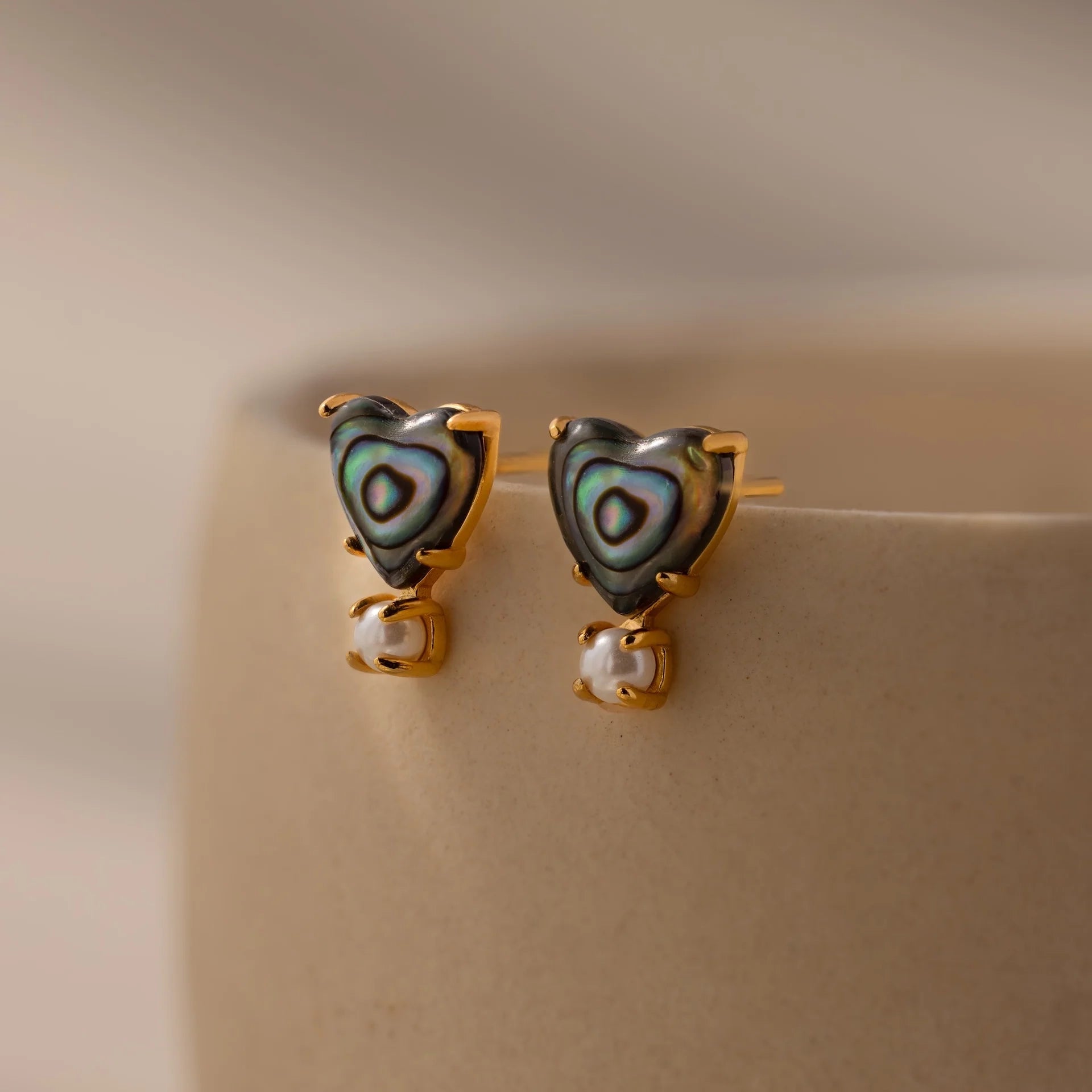 Abalone Pearl Heart Studs Silver 18K Gold Plated