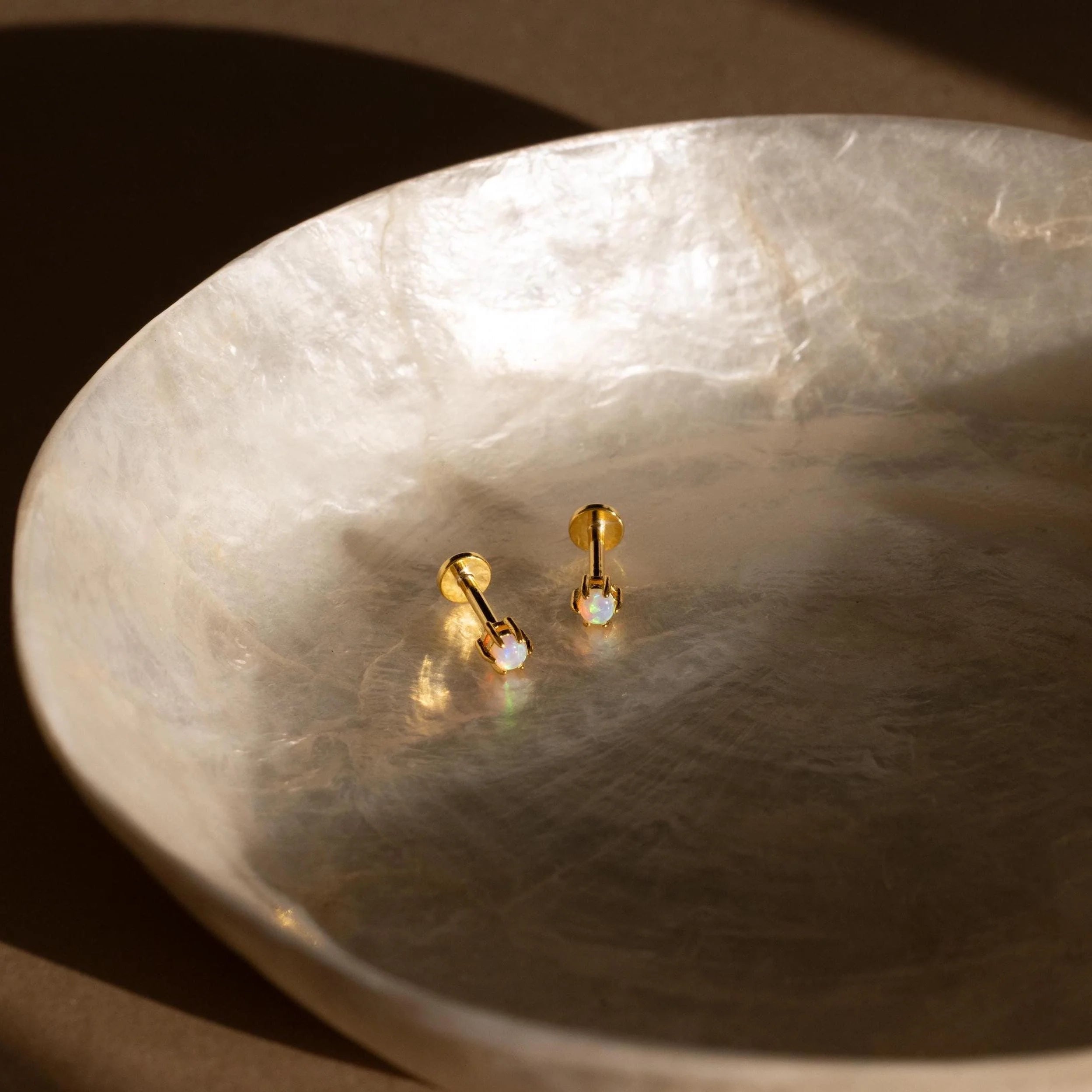 Opal Flatback Studs Silver 18K Gold Plated